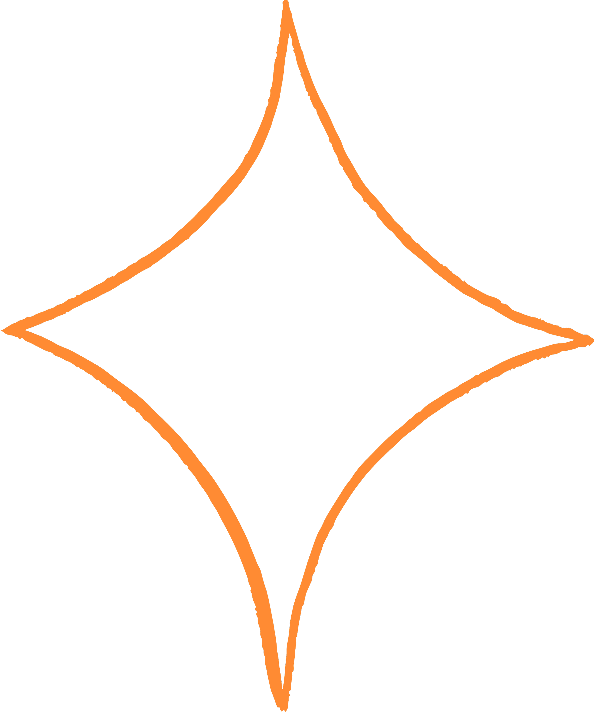 Hand-drawn illustration of a sparkle, outlined in orange.