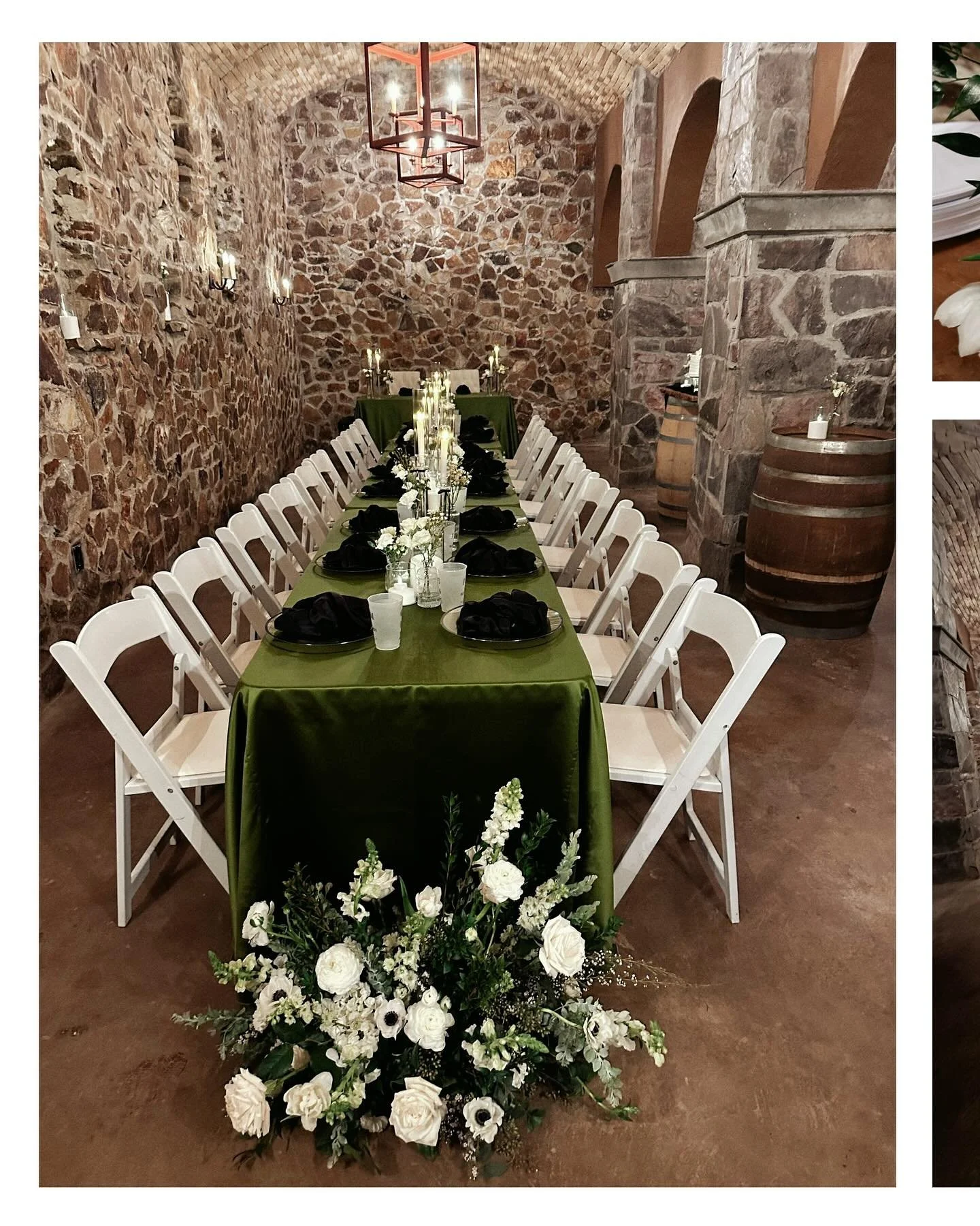 Designing magic in unexpected places ✨ This intimate wine cave micro wedding proves that the right venue doesn’t need much—just intentional design that honors the space.
We chose rich olive lamour linens to create stunning contrast again
