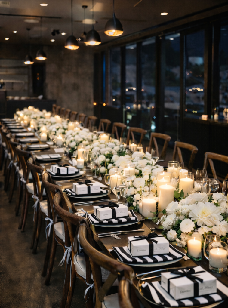 Romantic micro wedding dinner tablescape Laguna Beach restaurant
