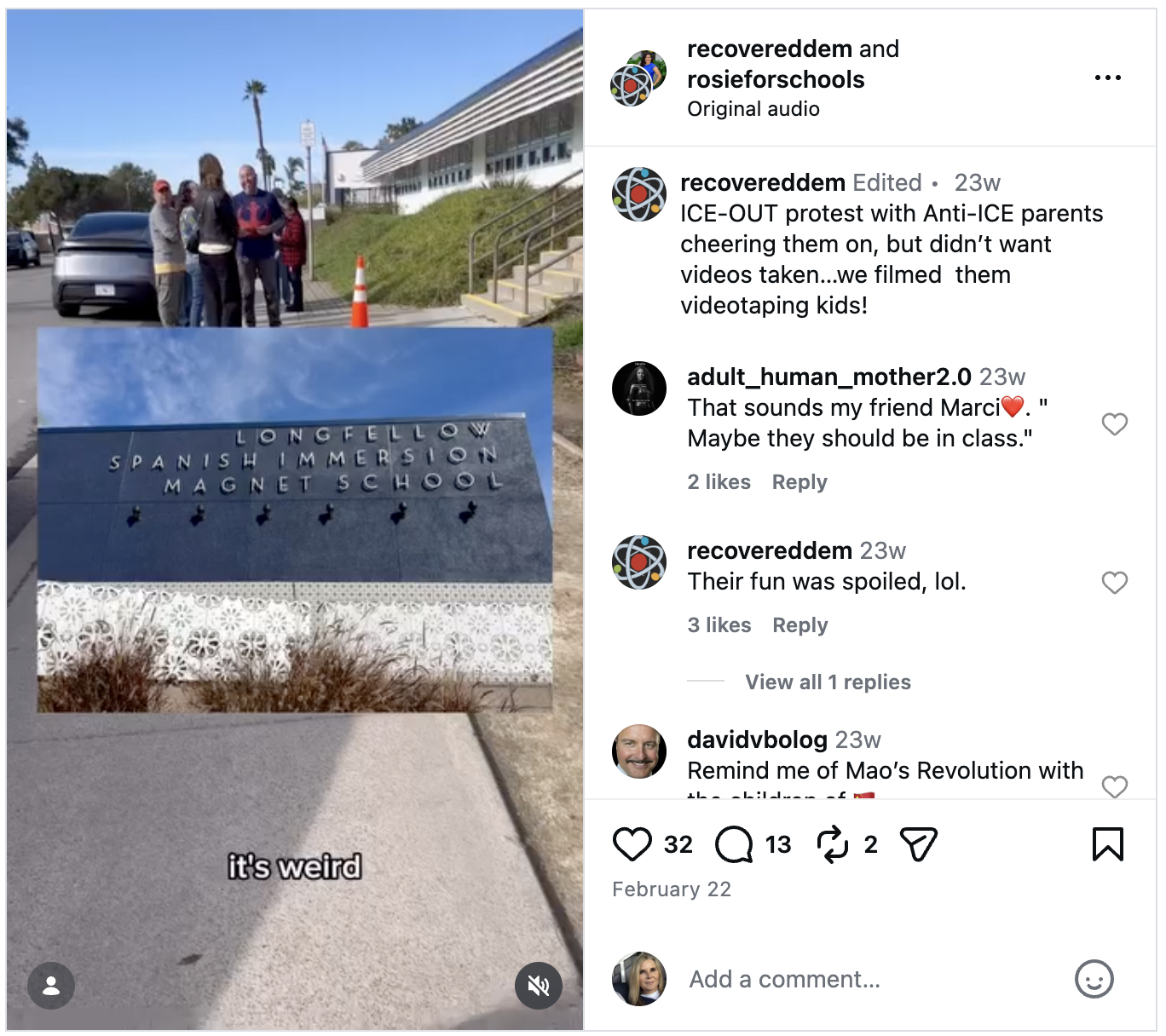 Elementary children protesting ICE on campus
