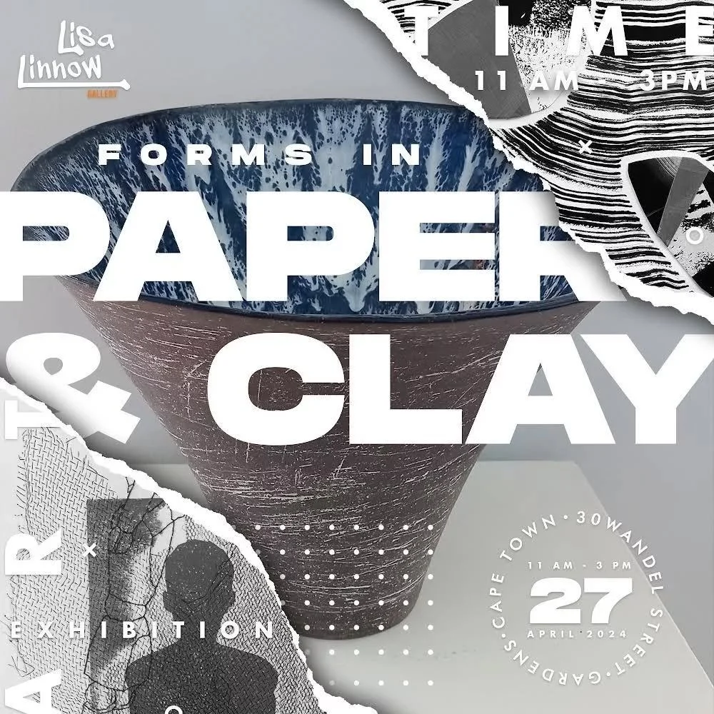 Come join us for a glass of wine to open the exibition titled &quot;Forms in Paper and Clay&quot;. A wonderful ensemble of ceramics and works on paper from local South African artists.

When: Saturday 27 April
Where: @lisalinnowgallery , 30 Wandel St