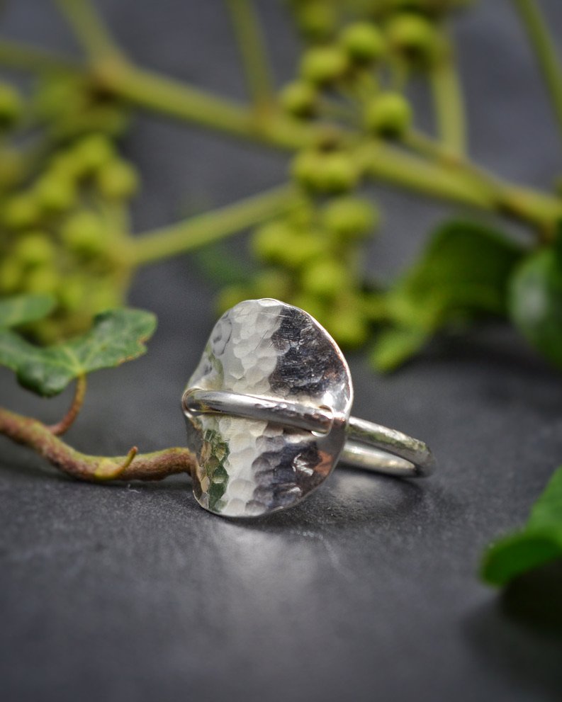 Sterling Silver, Hammered Disc Ring, Statement Ring, Circle Ring, Contemporary Coin Ring