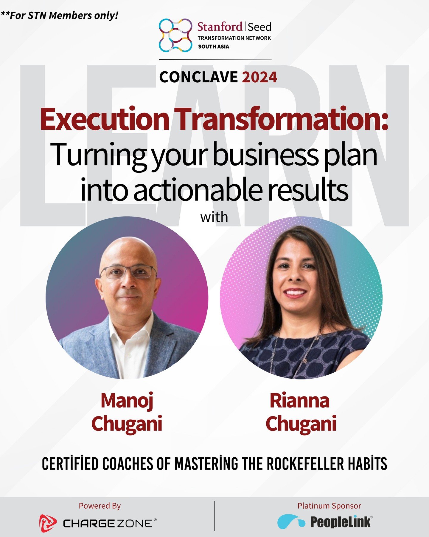 📈 Speaker Spotlight: Scaling Up - Workshop on The Execution Piece 📈

We&rsquo;re thrilled to welcome Manoj Chugani and Rianna Chugani, (ICF ACC), certified coaches in Mastering the Rockefeller Habits, to the Stanford Seed Annual Conclave 2024!

In 