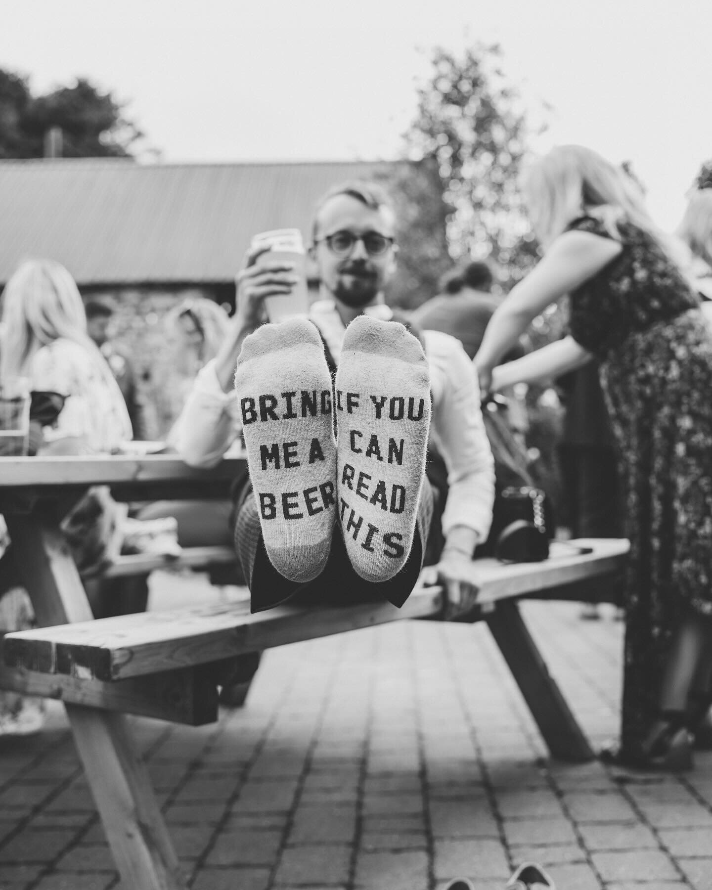 All sorts of moments catch my eye on a wedding day. This guy showing his socks to other guests is a perfect example 😂. Great sport for letting me get a shot of them!

#weddingphotography #welshwedding #welshweddingphotographer #breconbeaconswedding 