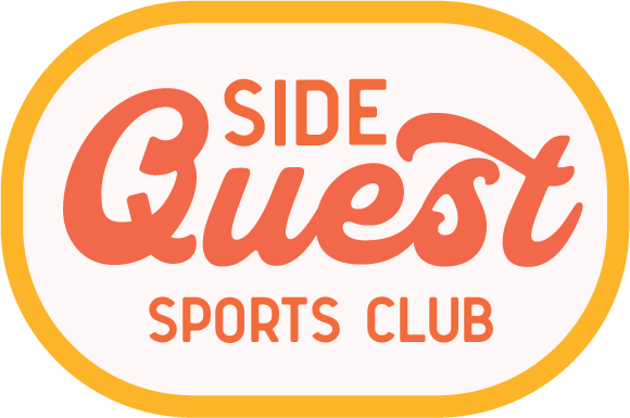 Logo for Side Quest Sports Club with orange and yellow design.