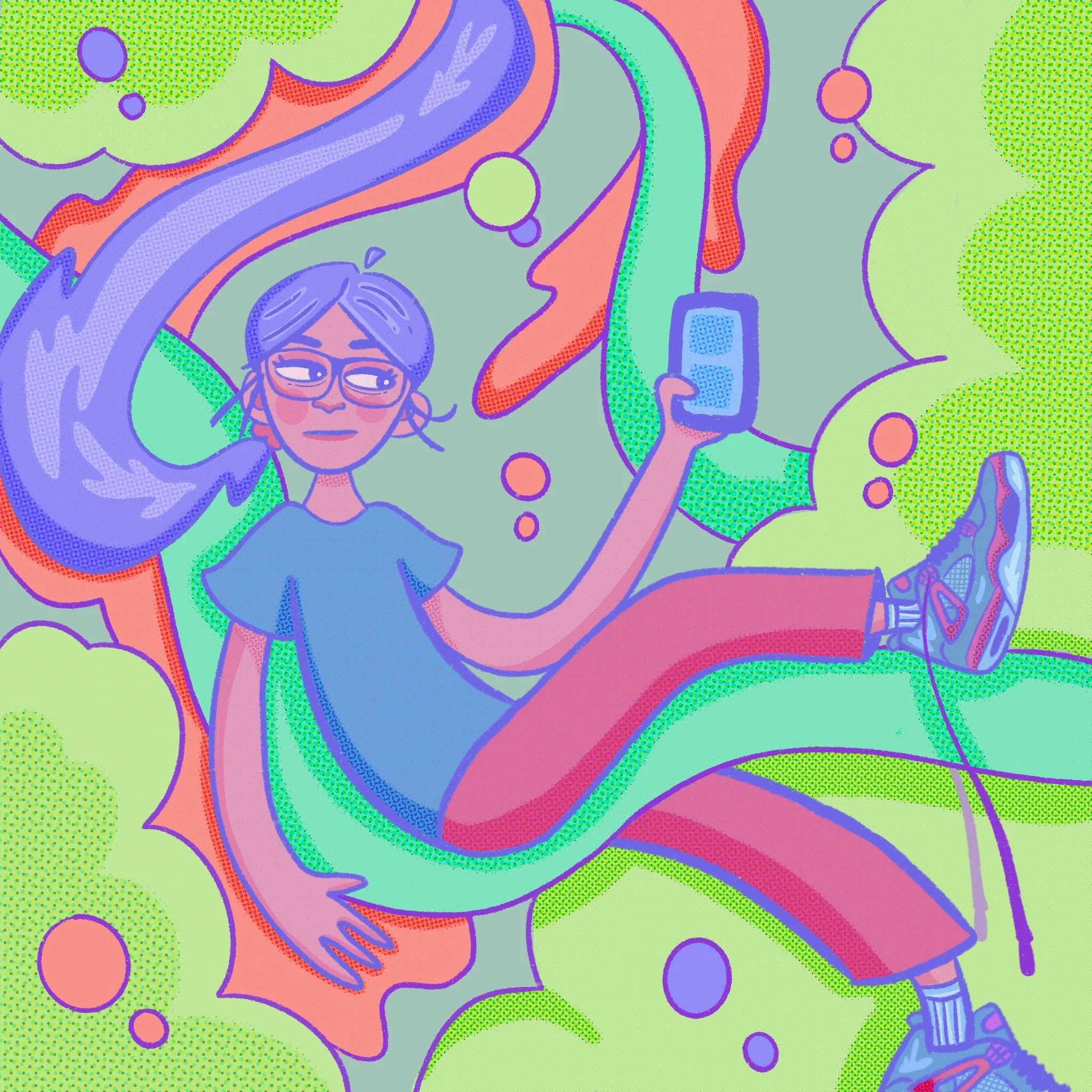Colorful self-portrait digital illustration