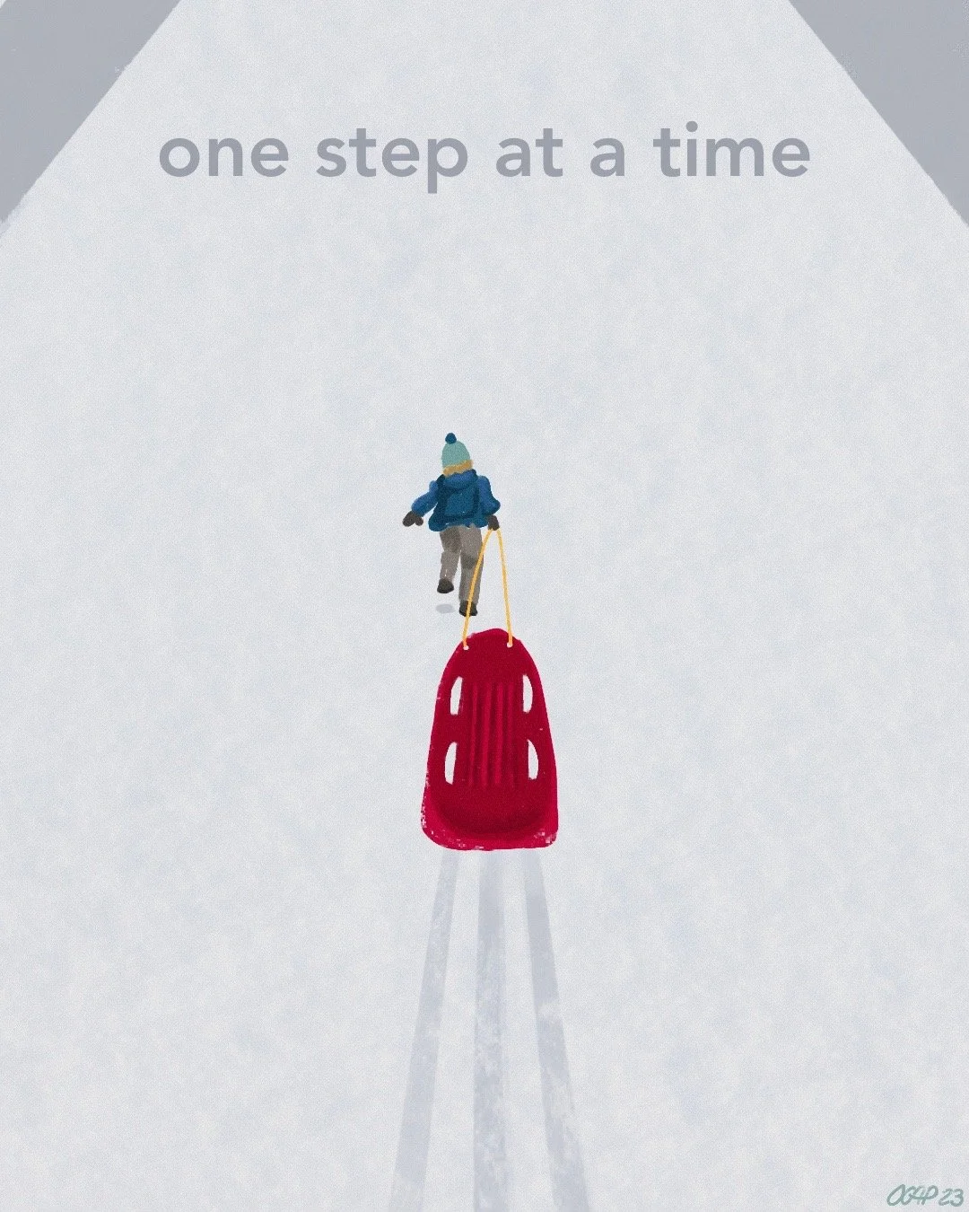 One Step at a Time Sledding Illustration