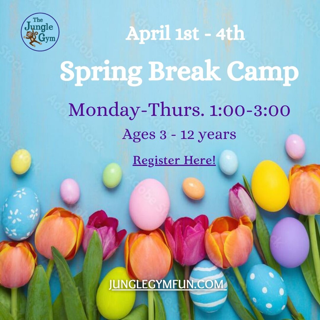 We still have space in this fun filled week of gymnastics, games and activities during Spring Break! Save your space: 

https://app.iclasspro.com/portal/thejunglegym/login