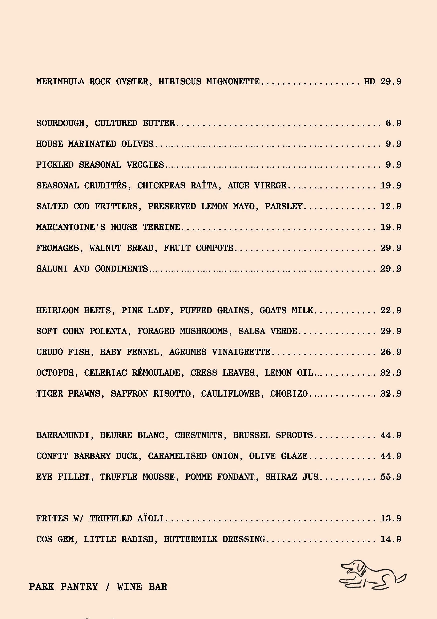 Menu — Park Pantry