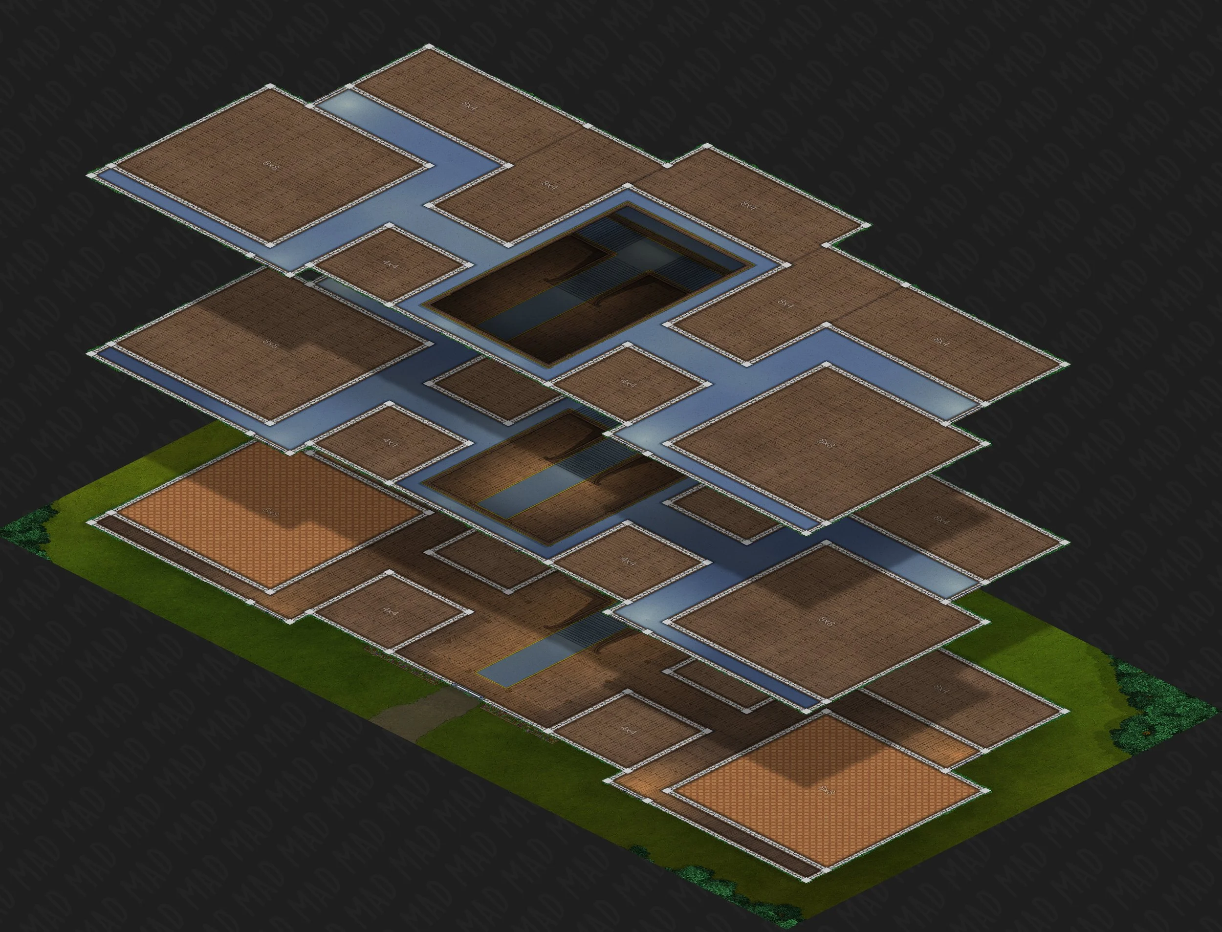 Multi-floor options by adding staircase tiles and an additional level map, there's no limit on how high you can build your base!