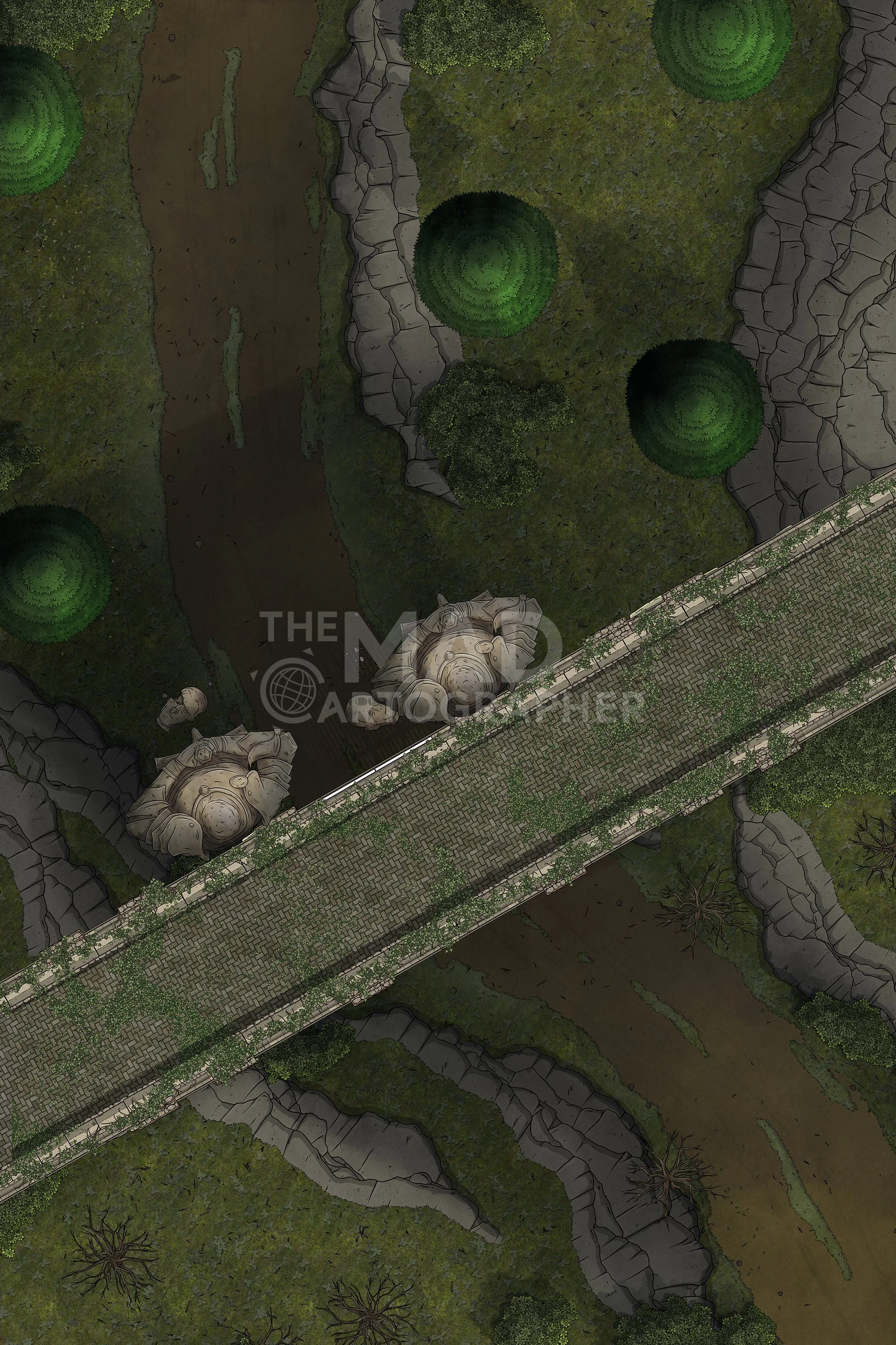 ⭐ WEST GATE | 20x30 | The western entrance to Barovia, watched by ancient statues and thick mist. [🌓 Night & Day Variants] [🏨 Multi-floor Map]