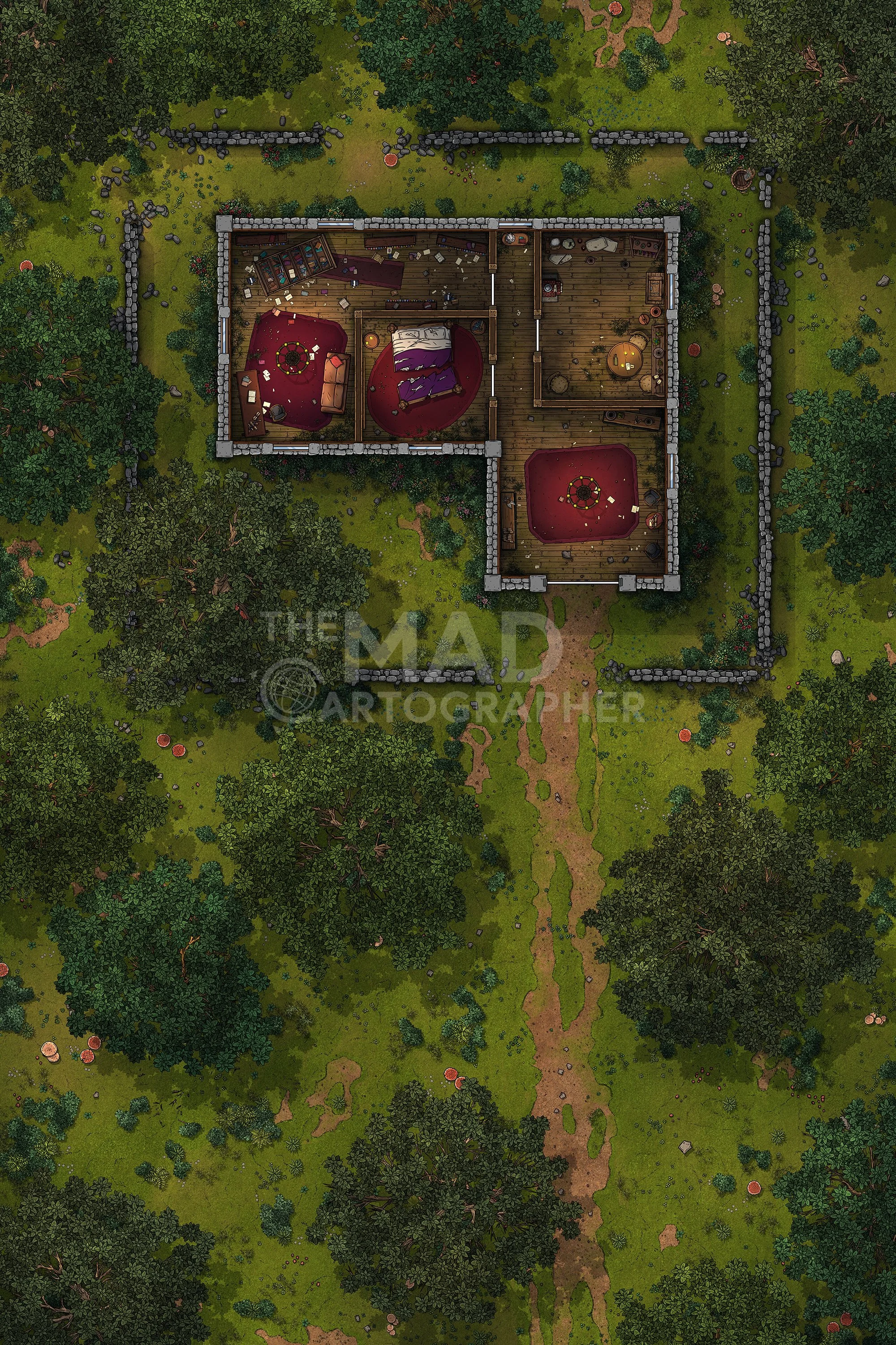 OLD CHATEAU | 20x30 | A small abandoned cottage in the deep woodland shows signs of a curiously domestic poltergeist. [🌓 Night & Day Variants]