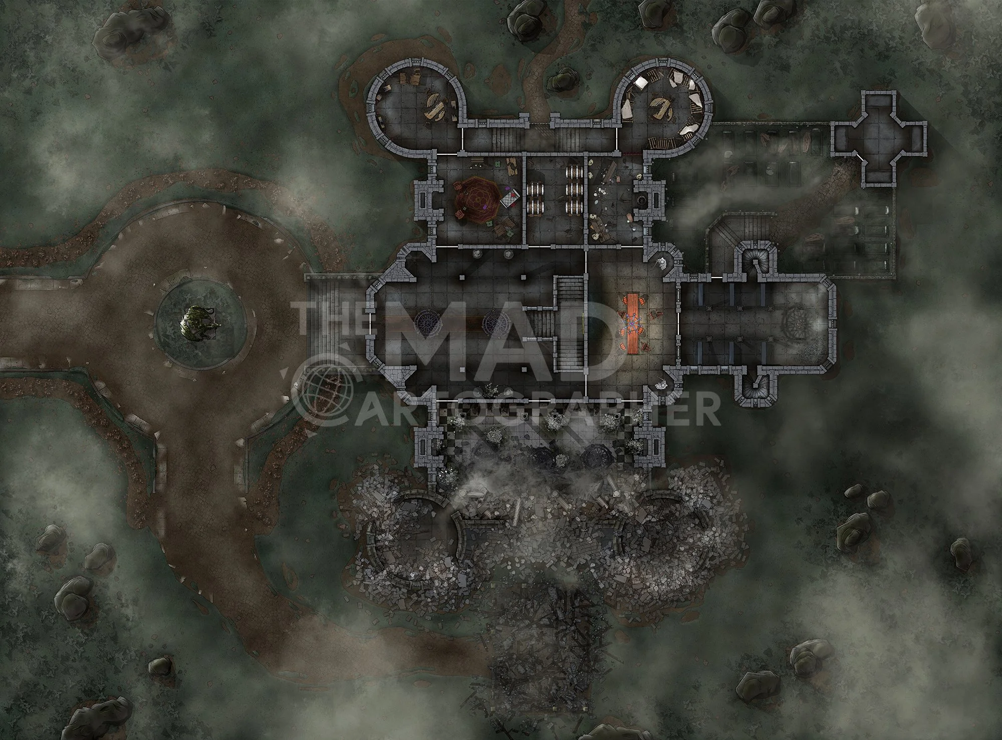 [FREE] ARGYNVOSTHOLT | 65x48 | The ruined manor of a fallen order of dragon-knights trapped by grief and vengeance. [🌓 Night & Day Variants] [🏨 Multi-floor Map]