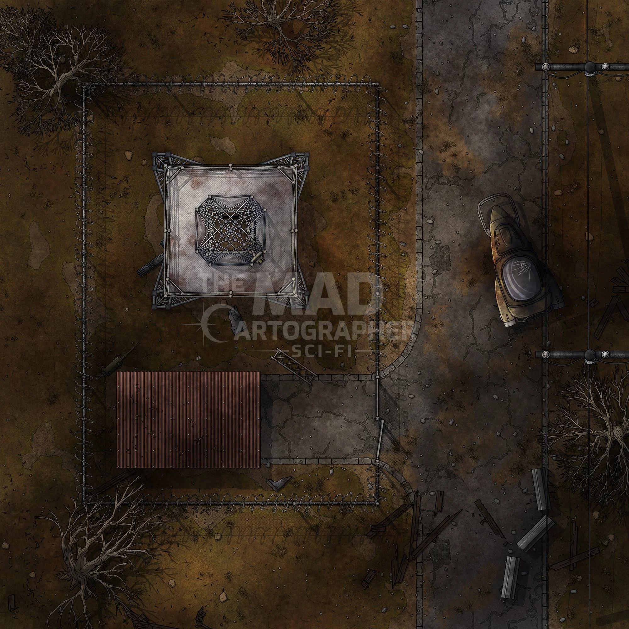 RADIO TOWER | 15x15 | A communications tower stretches into the sky, and may provide a means of contacting others. [🪑 Asset Variants] [🏨 Multi-floor Map]