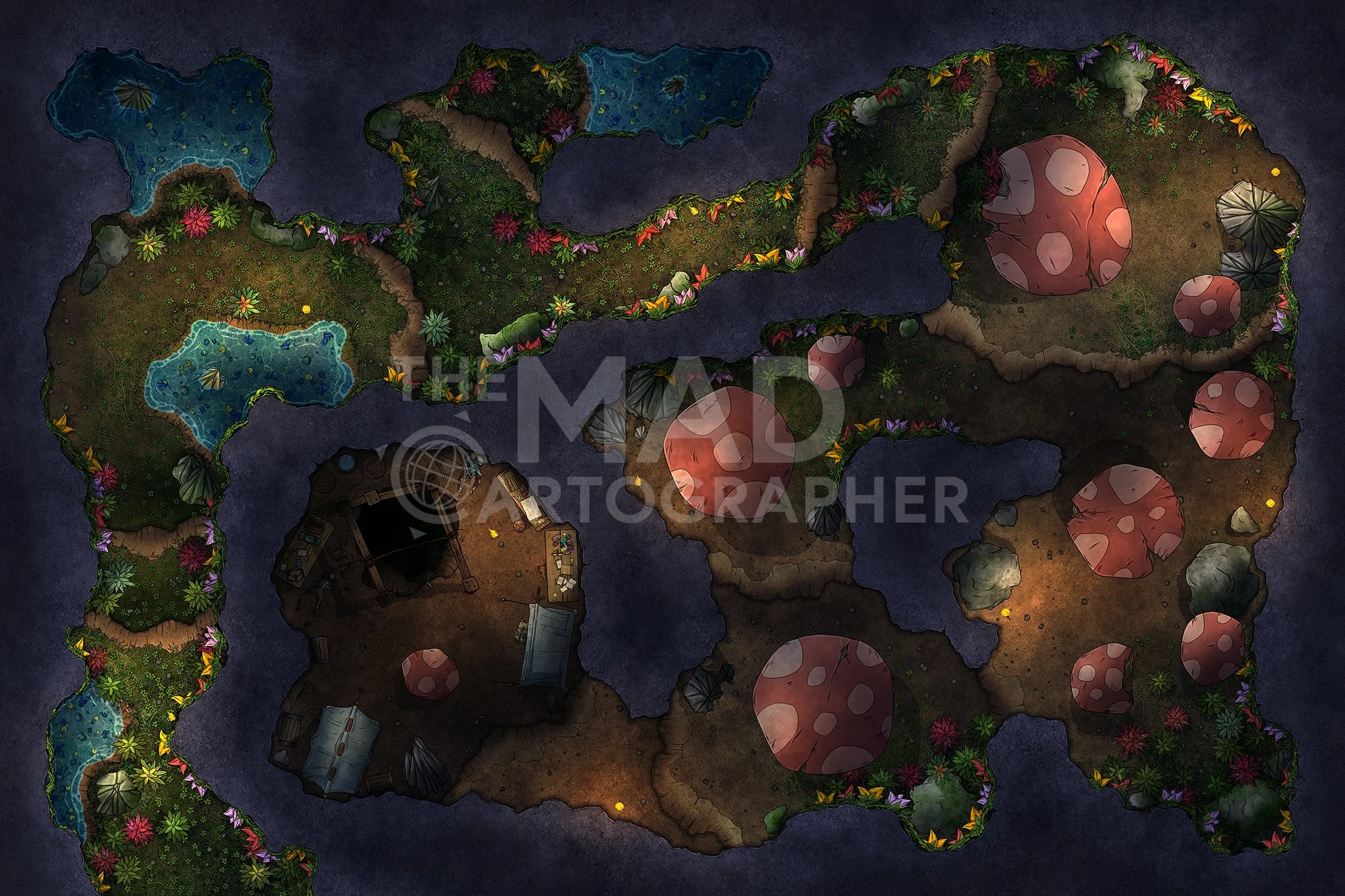 THE DESCENT | 30x20 | A lush forest cavern becomes progressively more fungal as it descends.