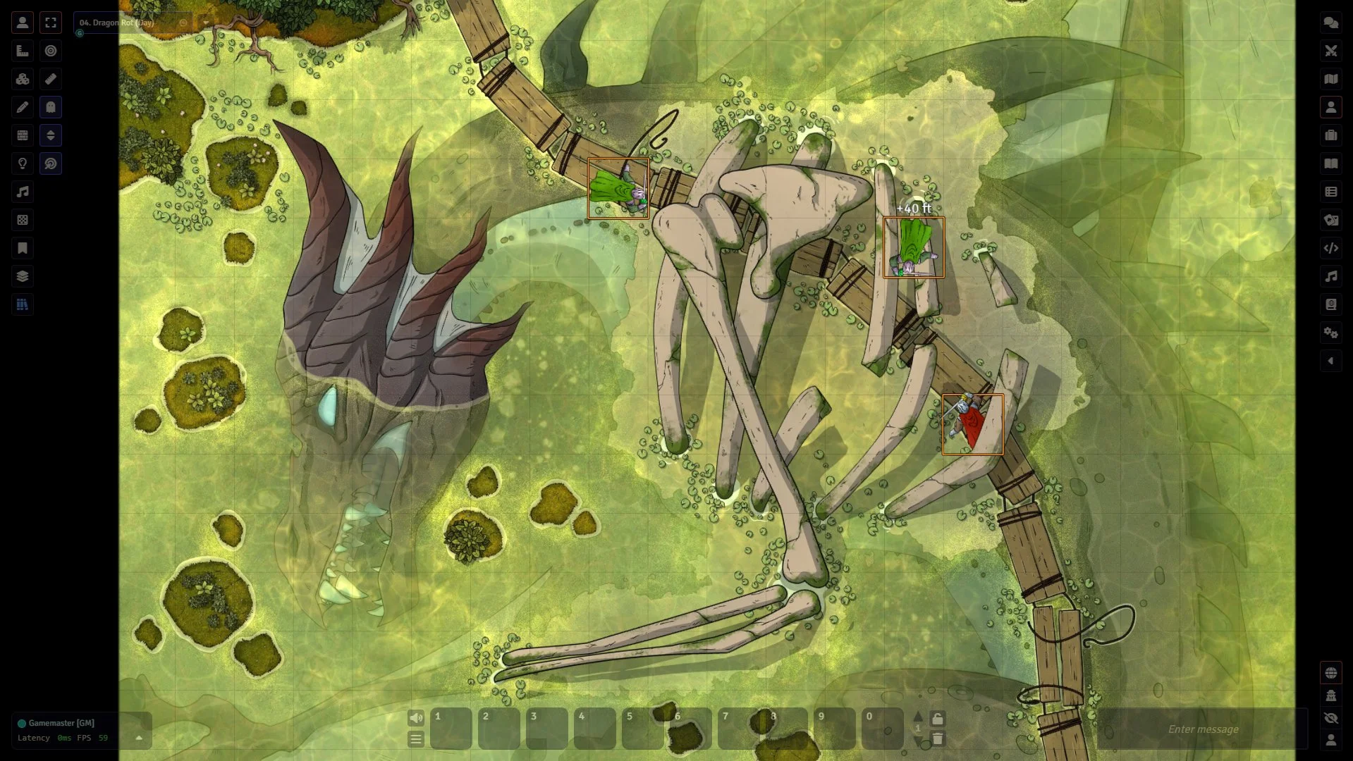 Dragon skeleton in a swam, Foundry vtt battlemap
