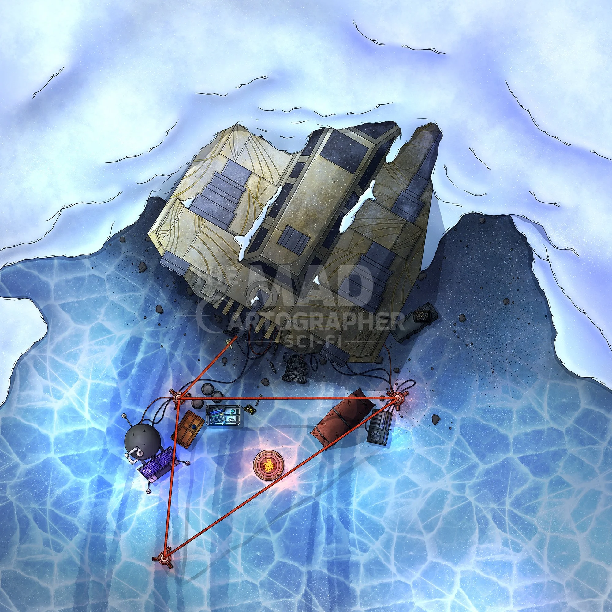 SNOWFIELD CRASH | 15x15 | A shuttle has crashed heavily into a snowbank on these icy plains. [🪑 Asset Variants]