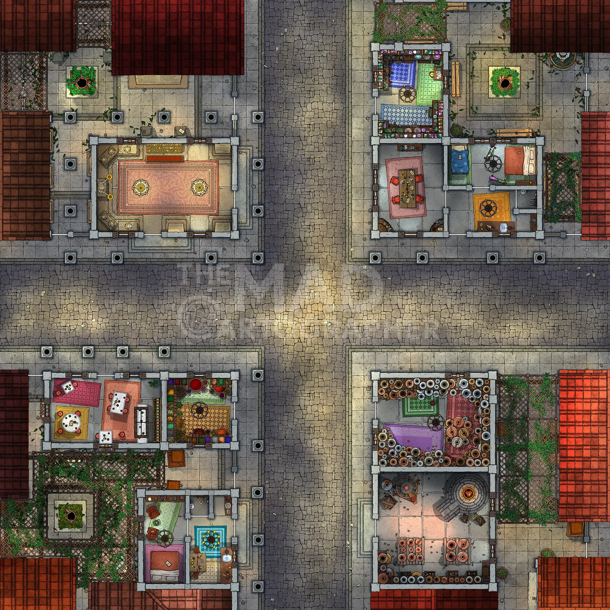 CRYSOPOLIS ROADS | 26x26 | Greco-Roman inspired streets in a residential and commercial district. [🌓 Night & Day Variants]