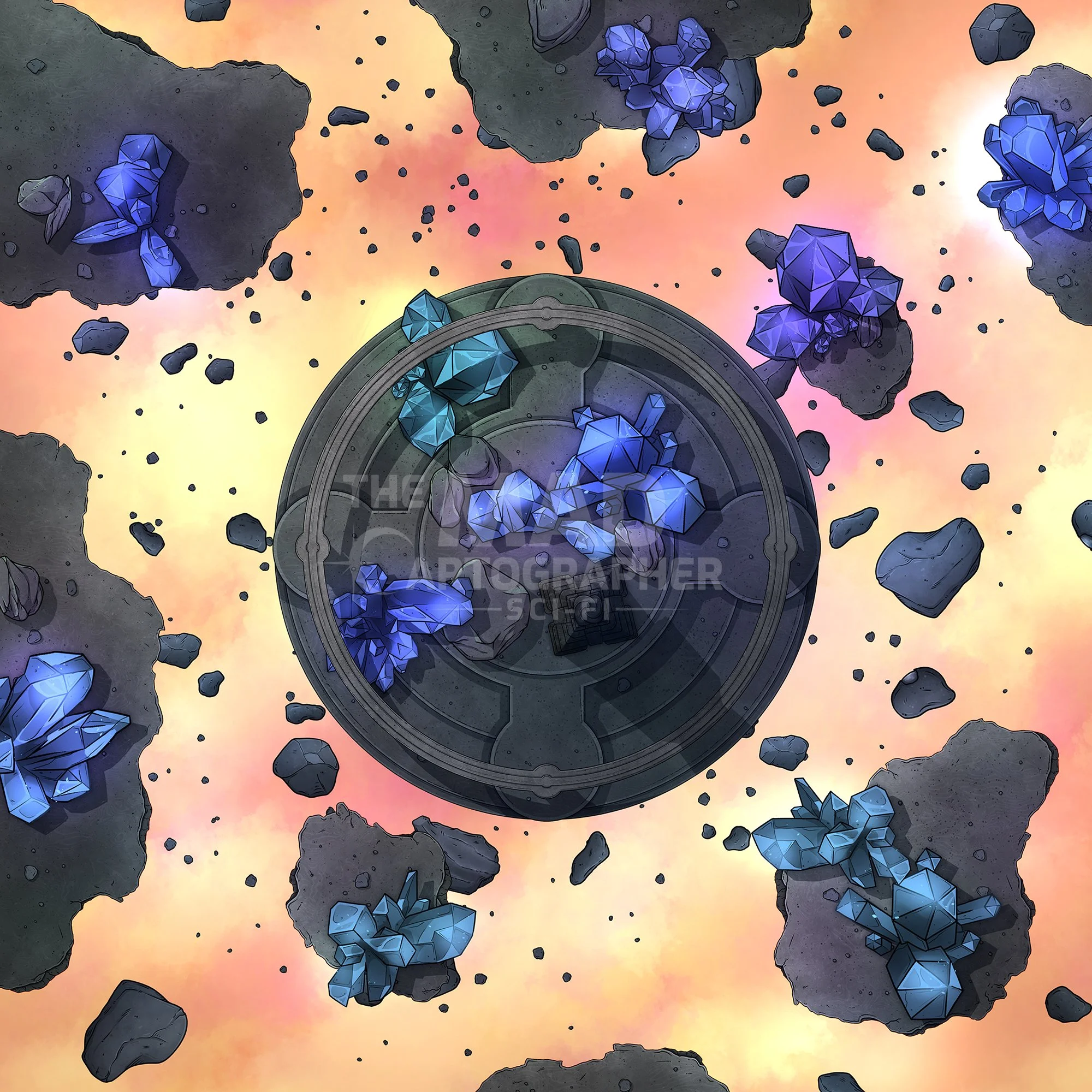 GEO ORBITAL | 15x15 | Gravitational crystals hold these rocks in a steady orbit. [🪑 Asset Variants]