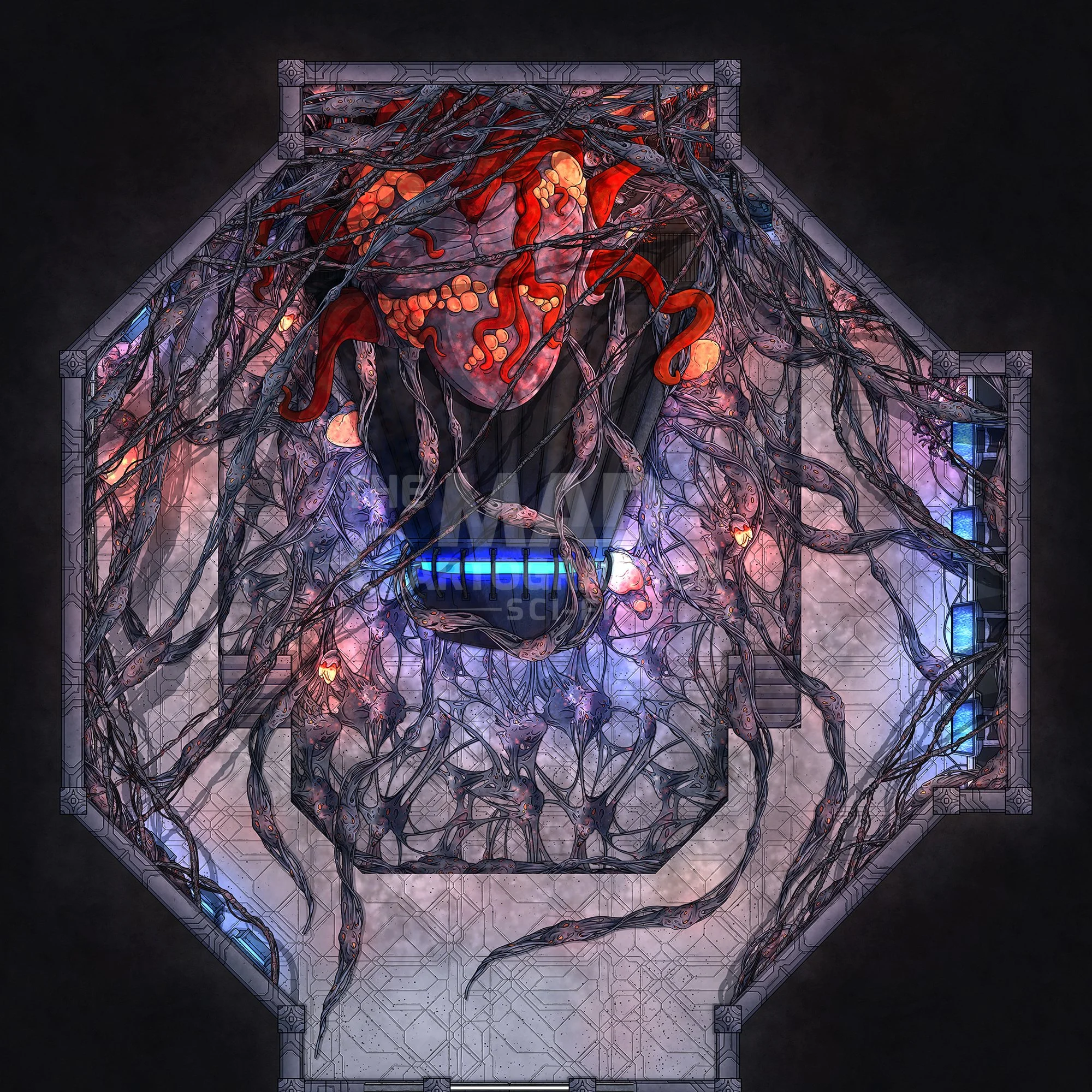 HEART OF THE MACHINE | 15x15 | A great mass grows on the ship's engine, adding unfamiliar co-ordinates to the navigation system. [🪑 Asset Variants]