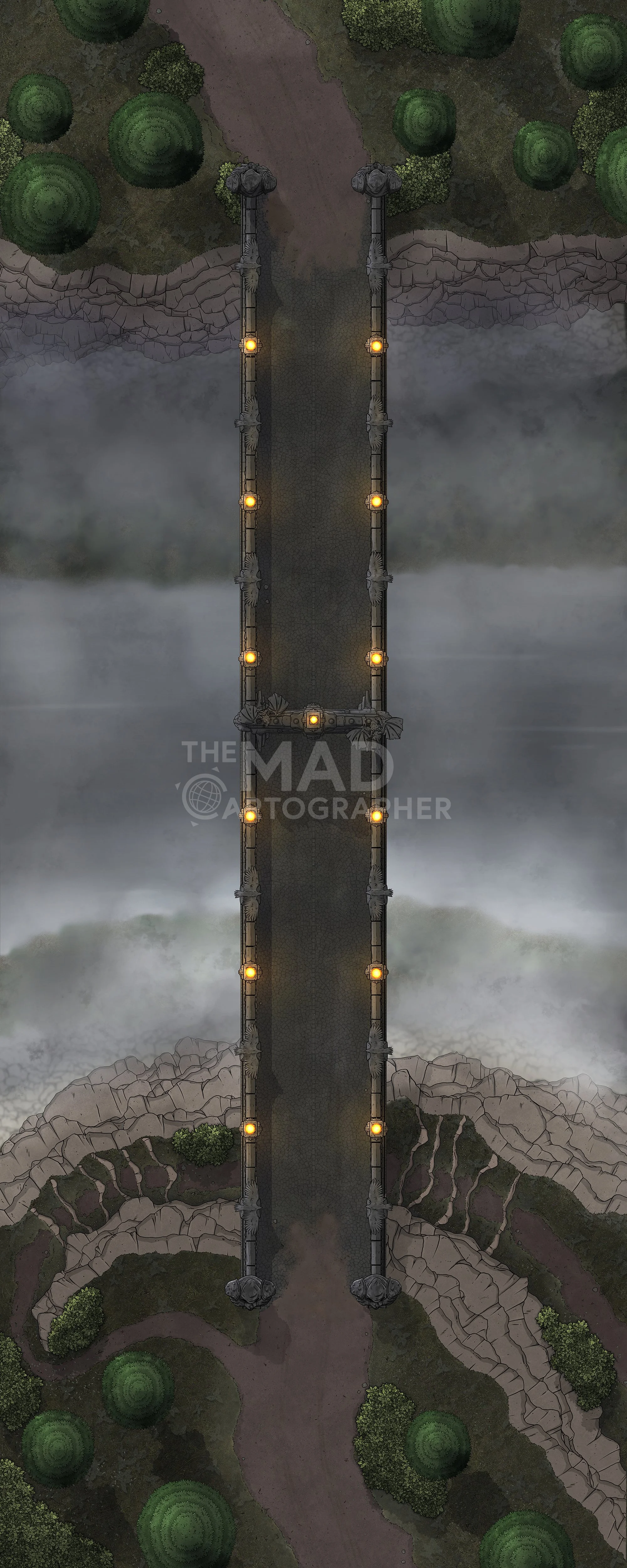 ⭐ TSER FALLS BRIDGE | 20x50 | A breath-taking stone bridge spanning a deadly gorge above roaring waters. [🌓 Night & Day Variants]
