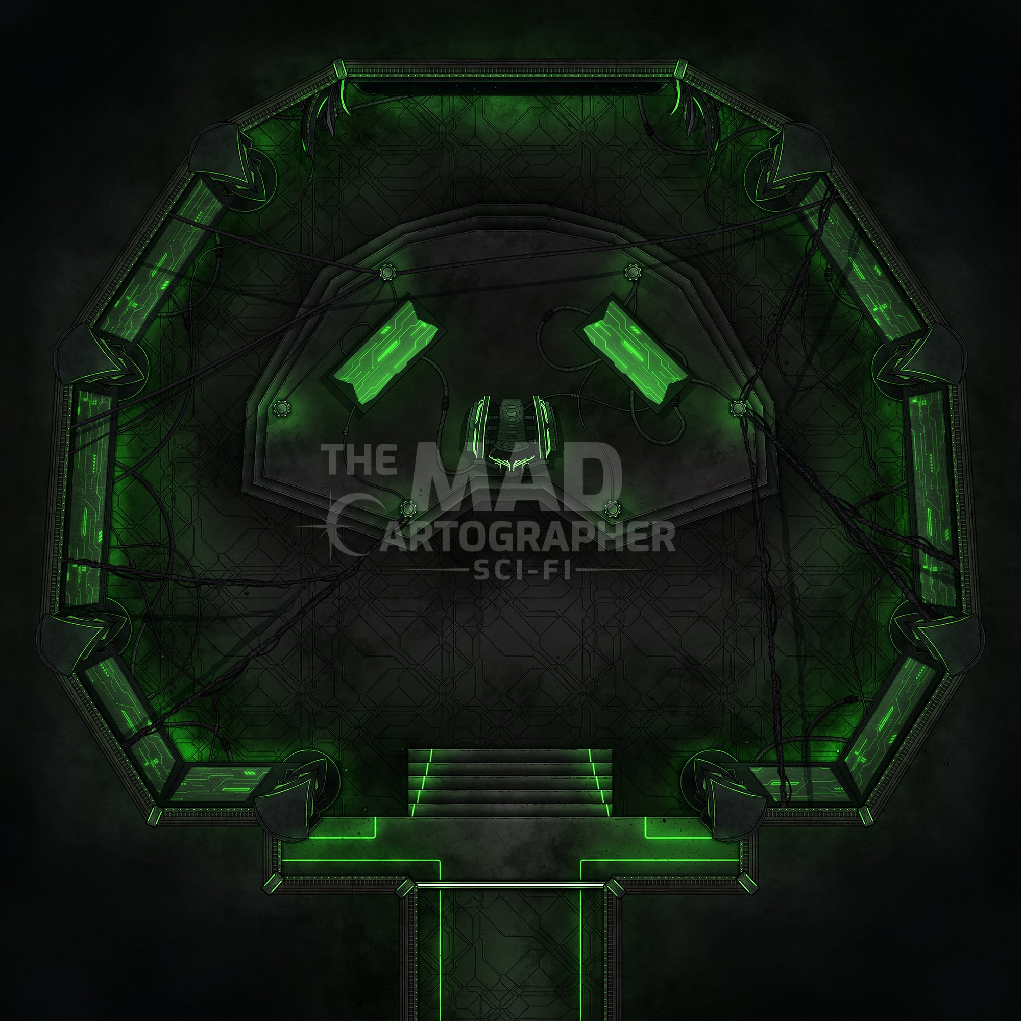 BRIDGE | 15x15 | A control room filled with alien terminals and a viewing screen to hail other vessels. [🪑 Asset Variants]
