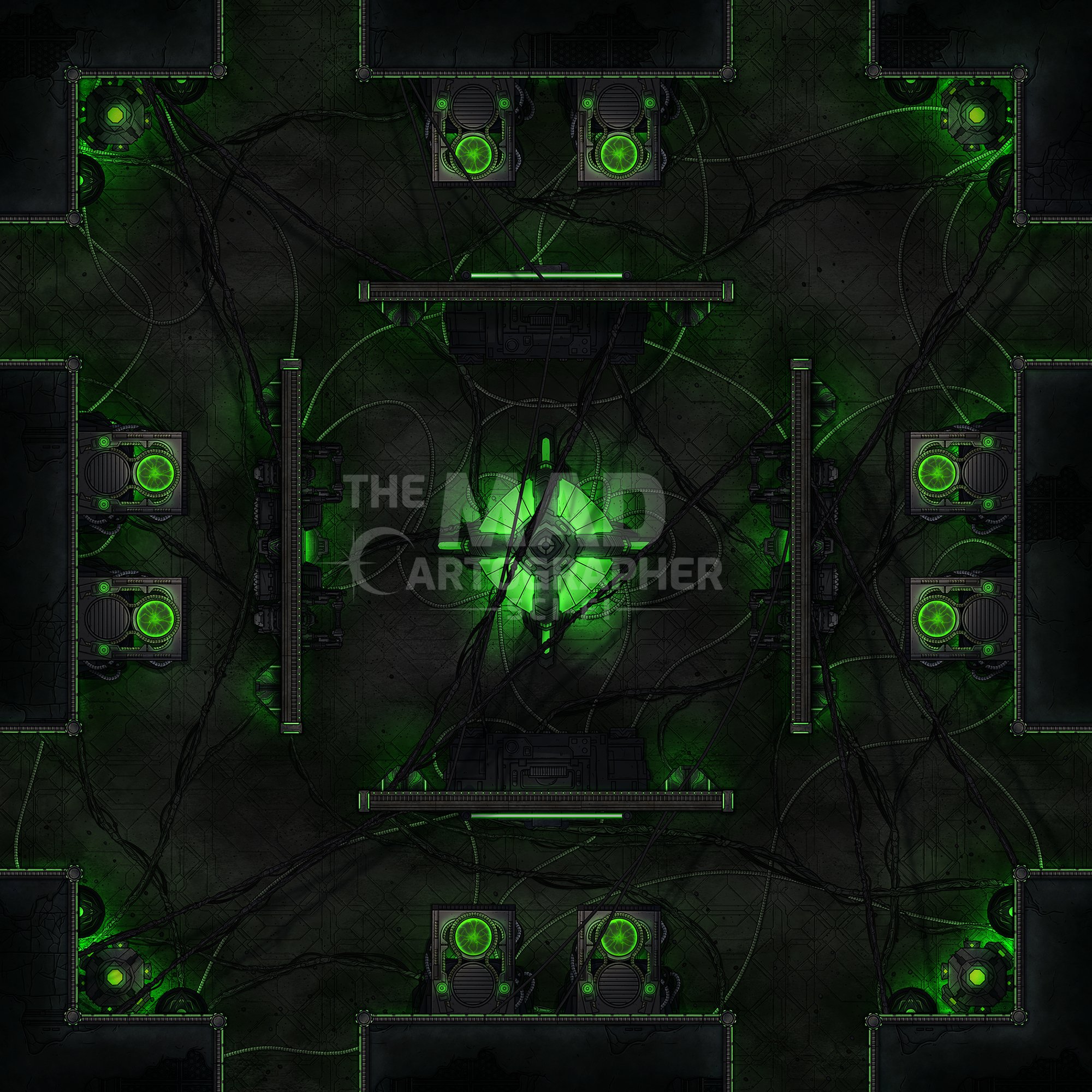 CHARGING CORRIDORS | 15x15 |  central power hub surrounded by biomechanical charging stations for repairing and regenerating troops. [🪑 Asset Variants]