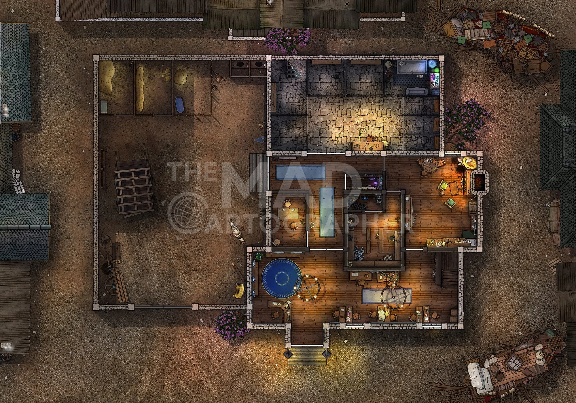 GUARD HOUSE | 30x20 | A two-story guard house in the heart of a busy city. Here, the City Watch keep an eye on the surrounding neighbourhoods. [🌓 Night & Day Variants] [🏨 Multi-floor Map]