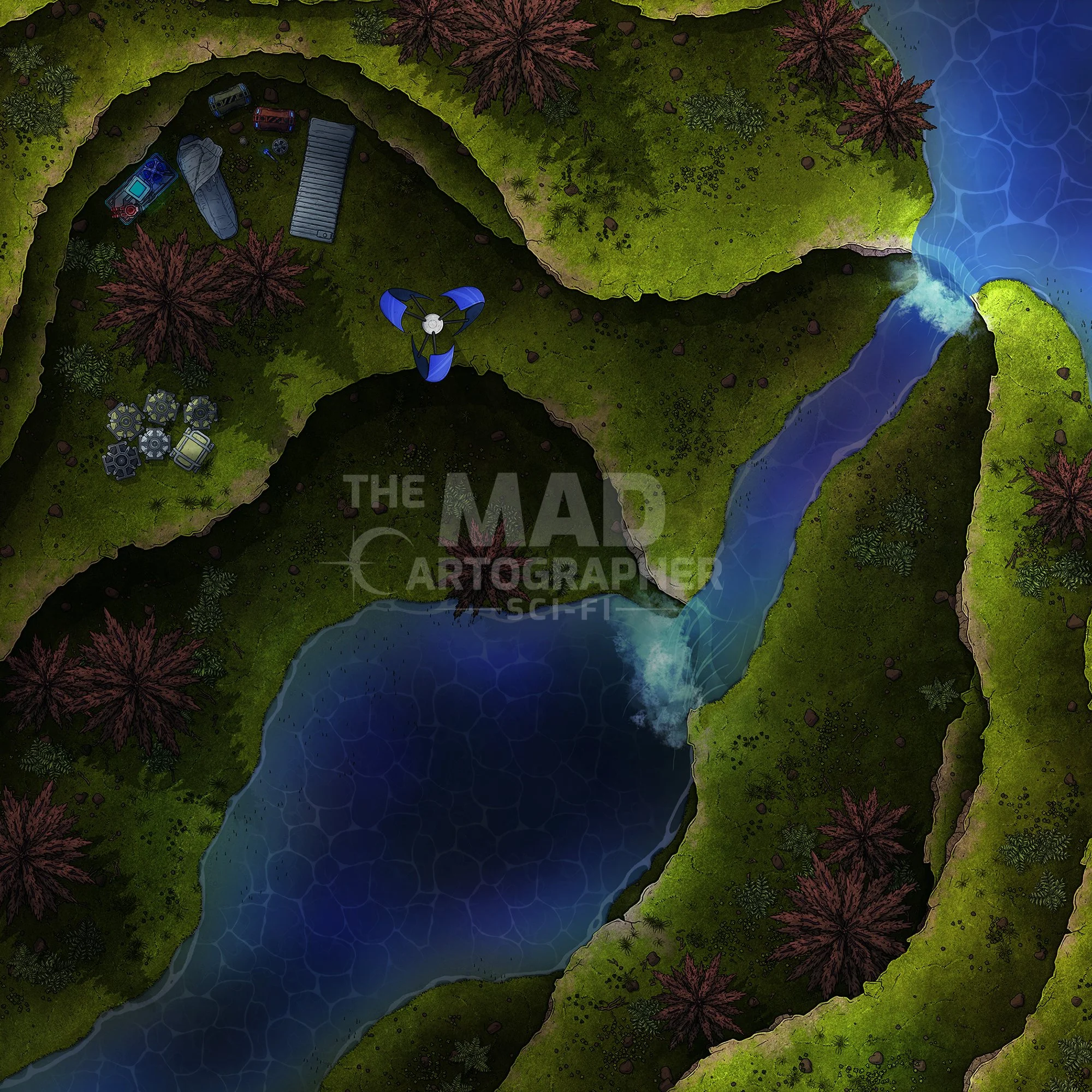 CASCADE | 15x15 | A sparkling waterfall provides the perfect spot to research the water parameters on this planet. [🪑 Asset Variants]