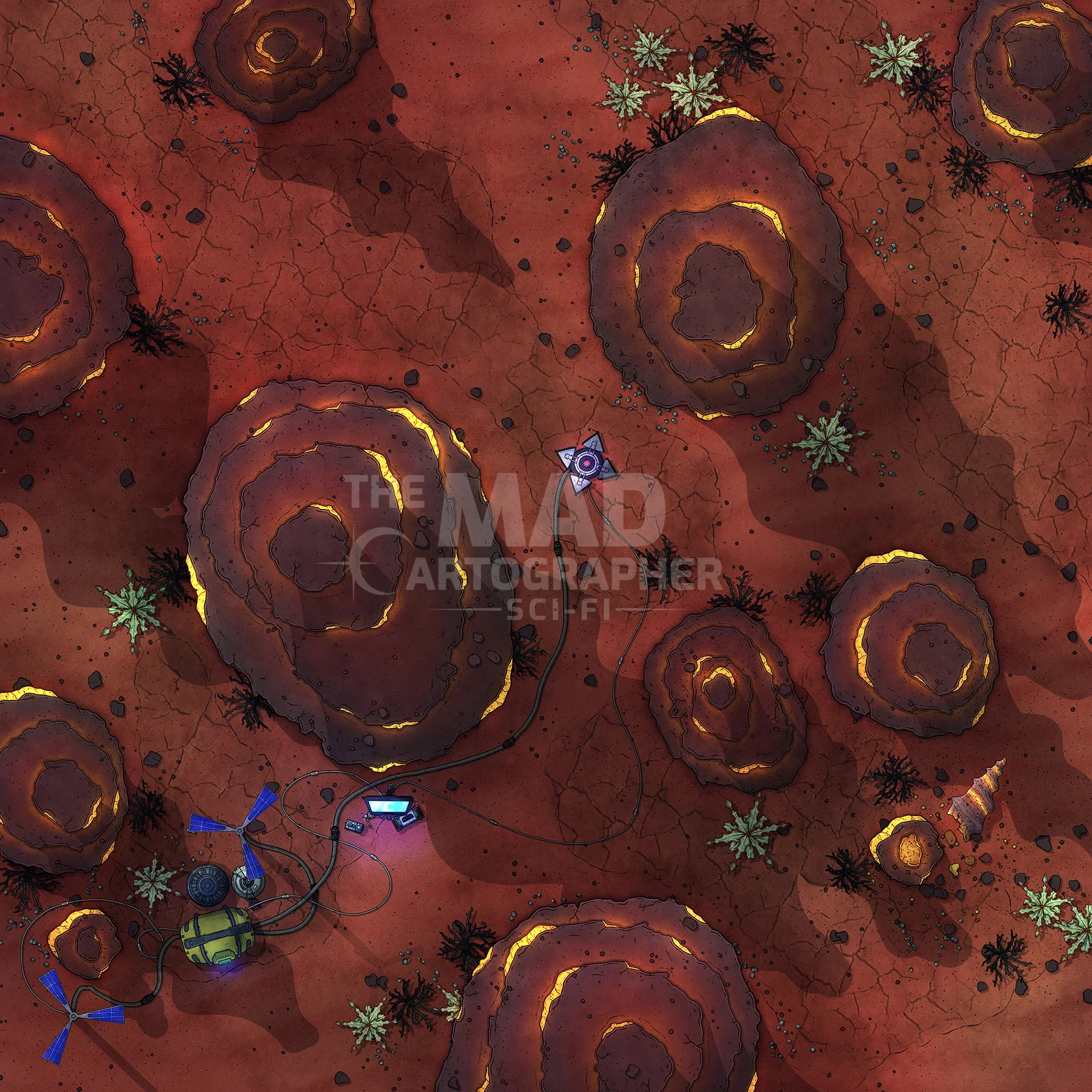 GLOWING SPIRES | 15x15 | Towering spires of rock, laced with glowing veins reach out from the planet's surface. [🪑 Asset Variants]