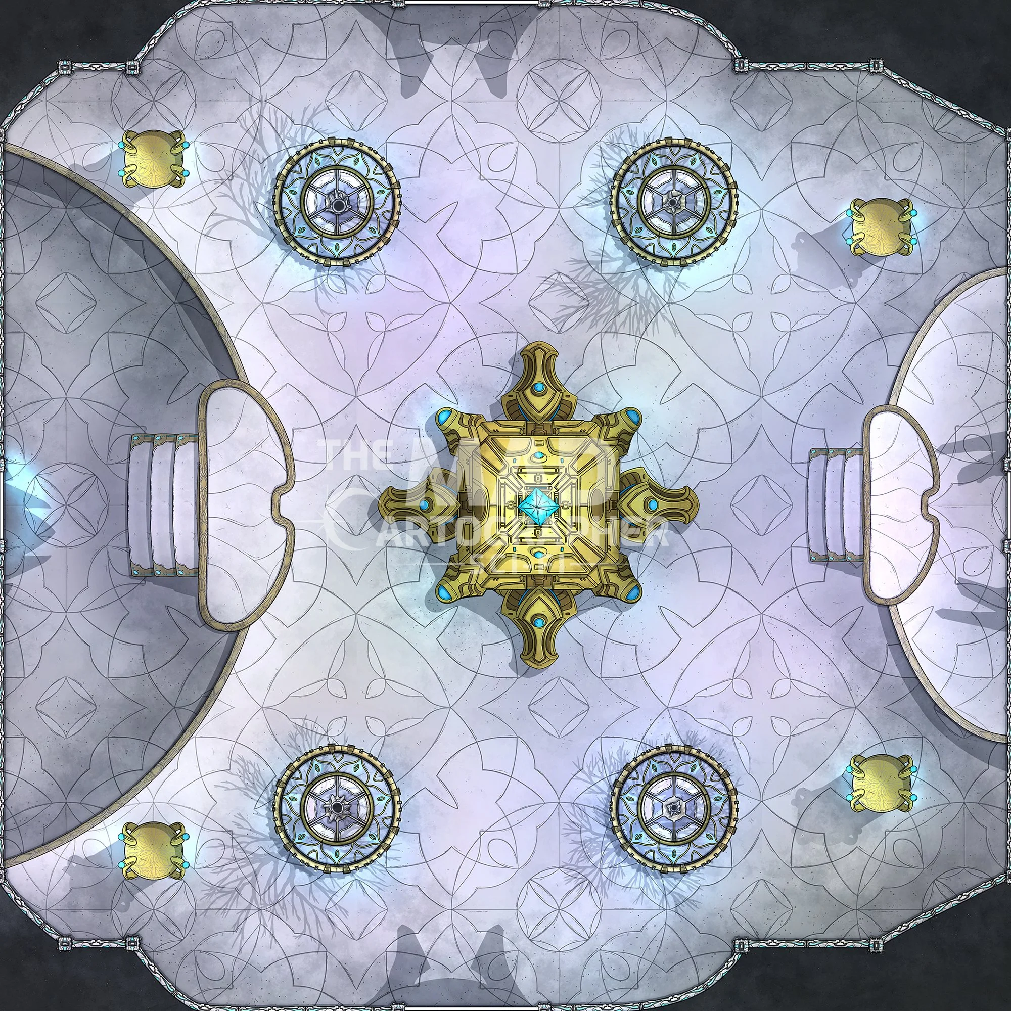 PALACE HALL | 15x15 | A hallway of a grand palace, filled with fixtures and psionic facilities. [🪑 Asset Variants]