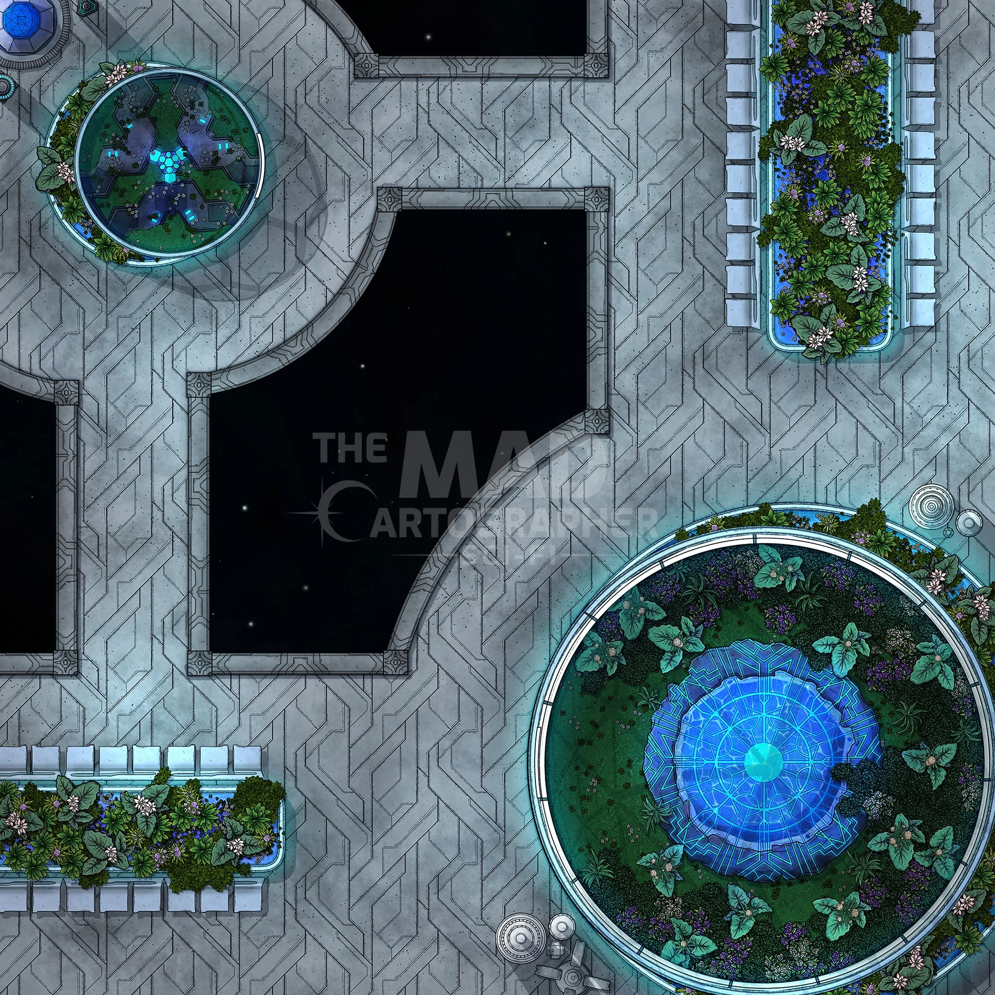 PROMENADE | 15x15 | Various greenhouses and rest areas line these walkways. [🪑 Asset Variants]