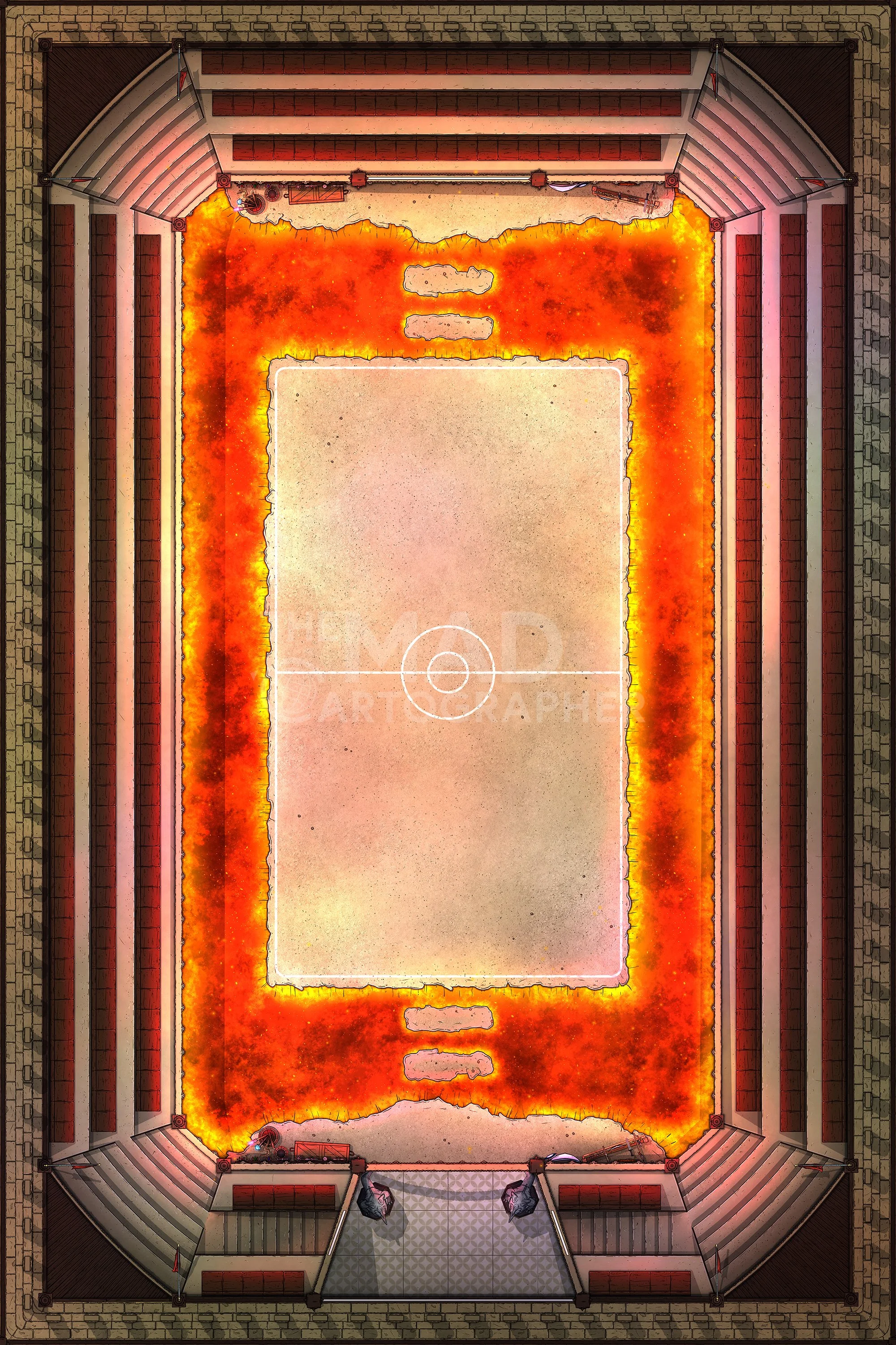 DUELLIST ARENA | 20x30 | Several variations of arena where formal combat can take place, with martial and magical weapons stationed at either end. [🪑 Asset Variants]