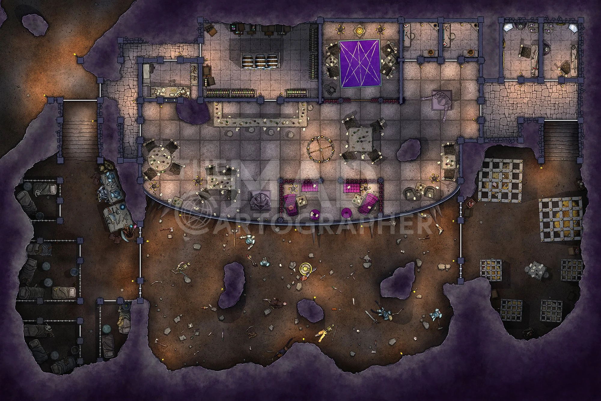 UNDERTAVERN | 30x20 | This bar sits in caverns deep beneath the earth, where a fighting pit provides cruel and barbaric entertainment. [🏨 Multi-floor Map]