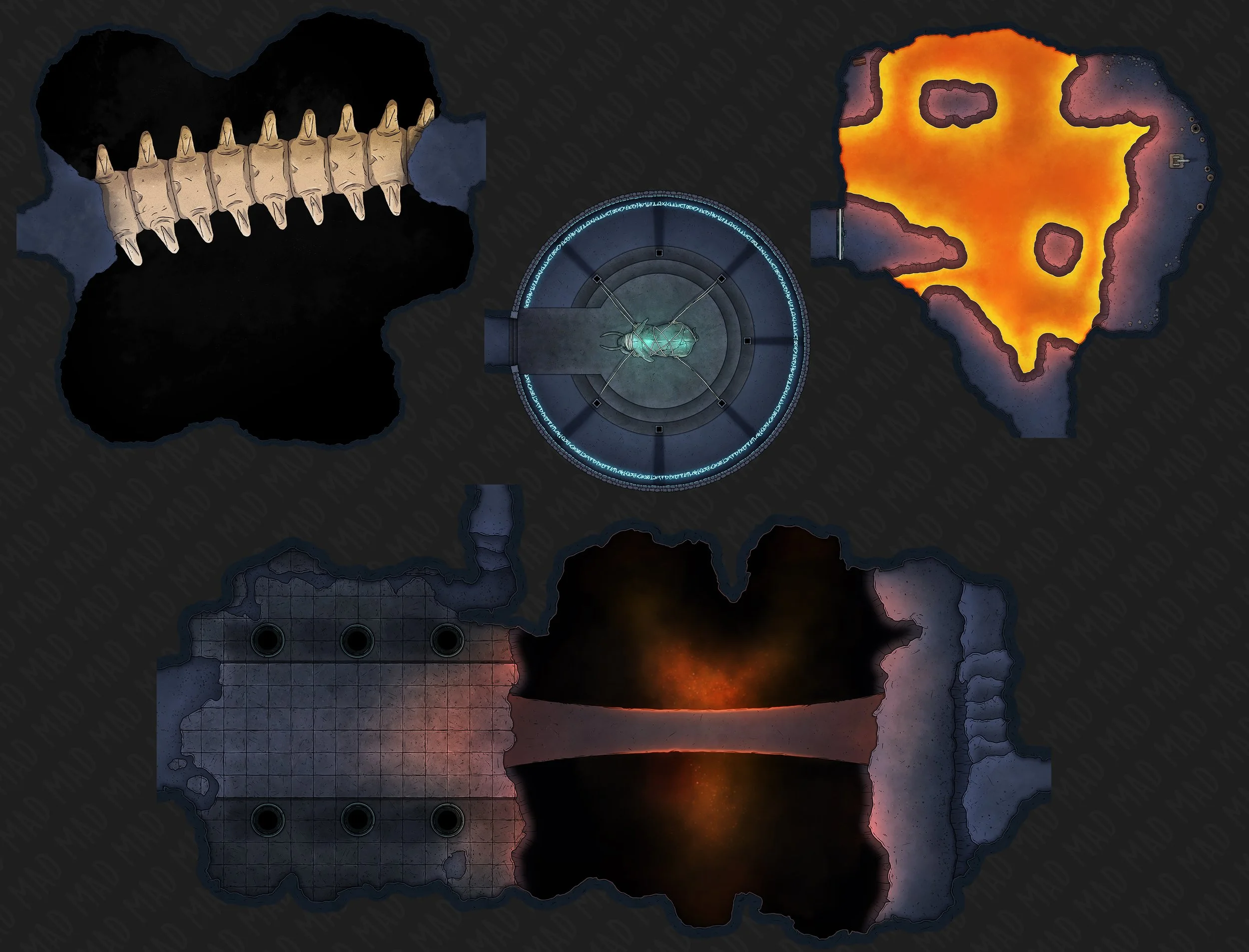 Larger set piece rooms with additional details and assets to inspire more elaborate, tactical encounters!