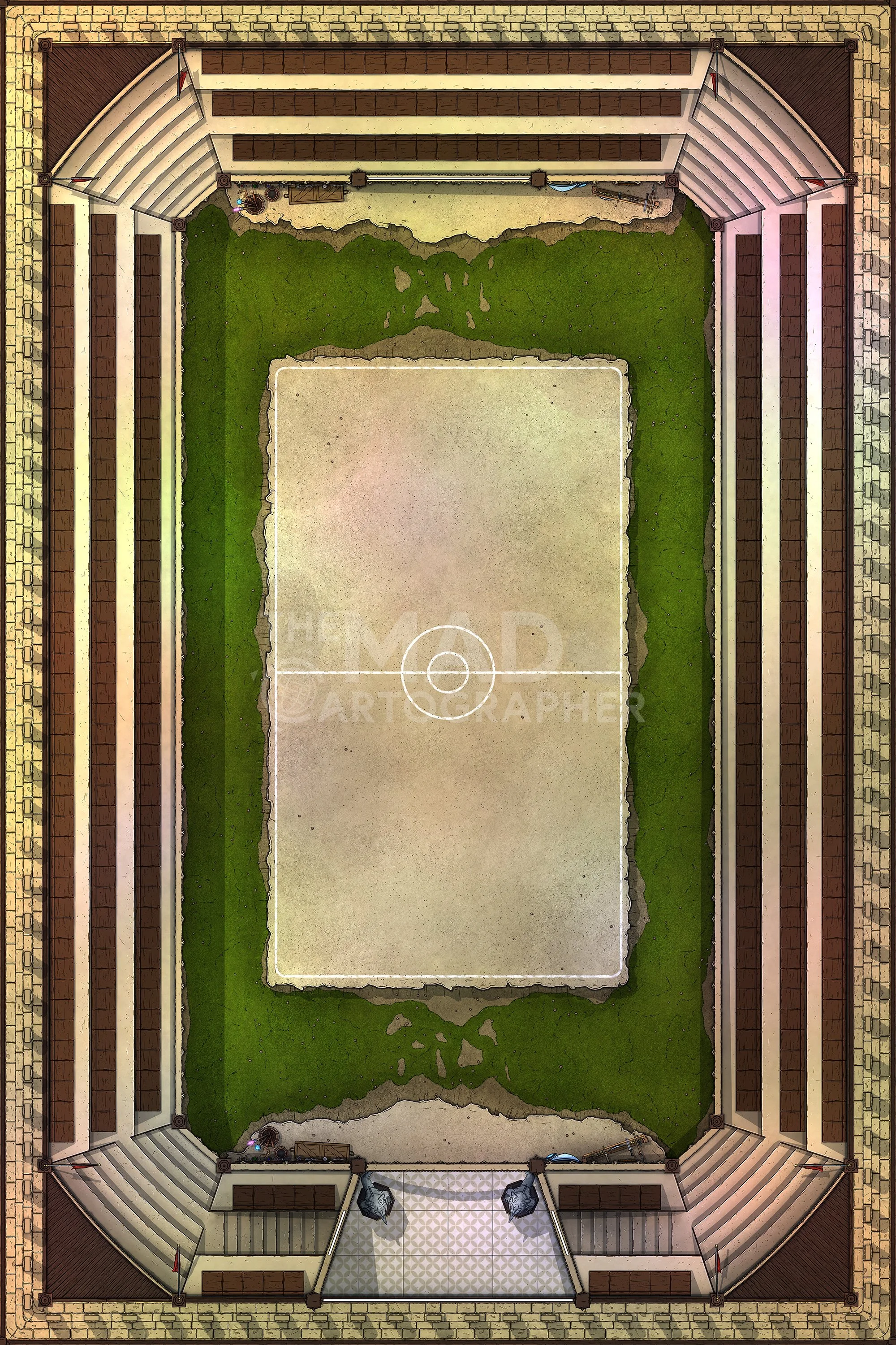 DUELLIST ARENA | 20x30 | Several variations of arena where formal combat can take place, with martial and magical weapons stationed at either end. [🪑 Asset Variants]