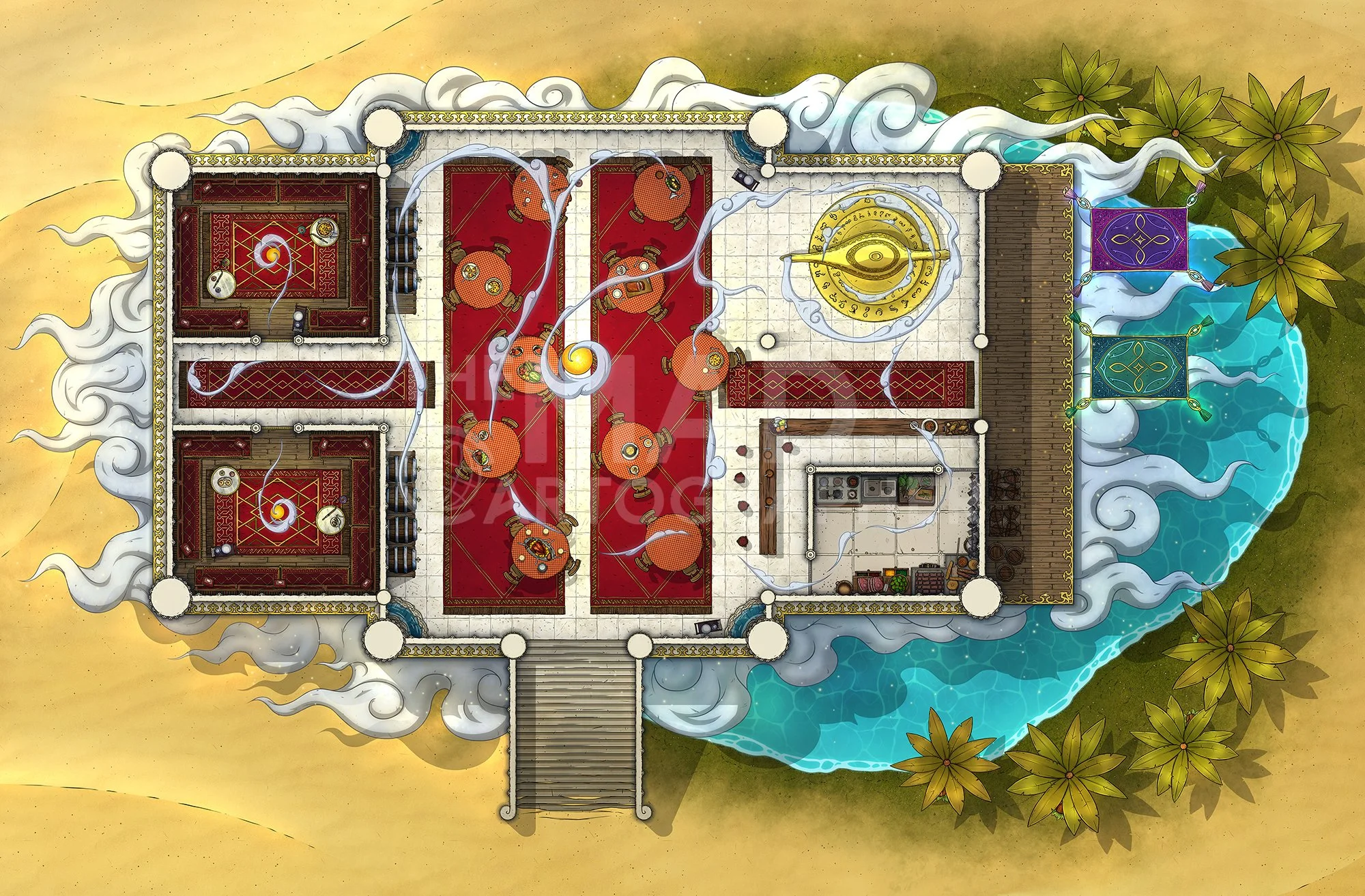 THE OASIS | 30x20 | An enchanted Djinn tavern located in the deep deserts. [🌓 Night & Day Variants] [🏨 Multi-floor Map]