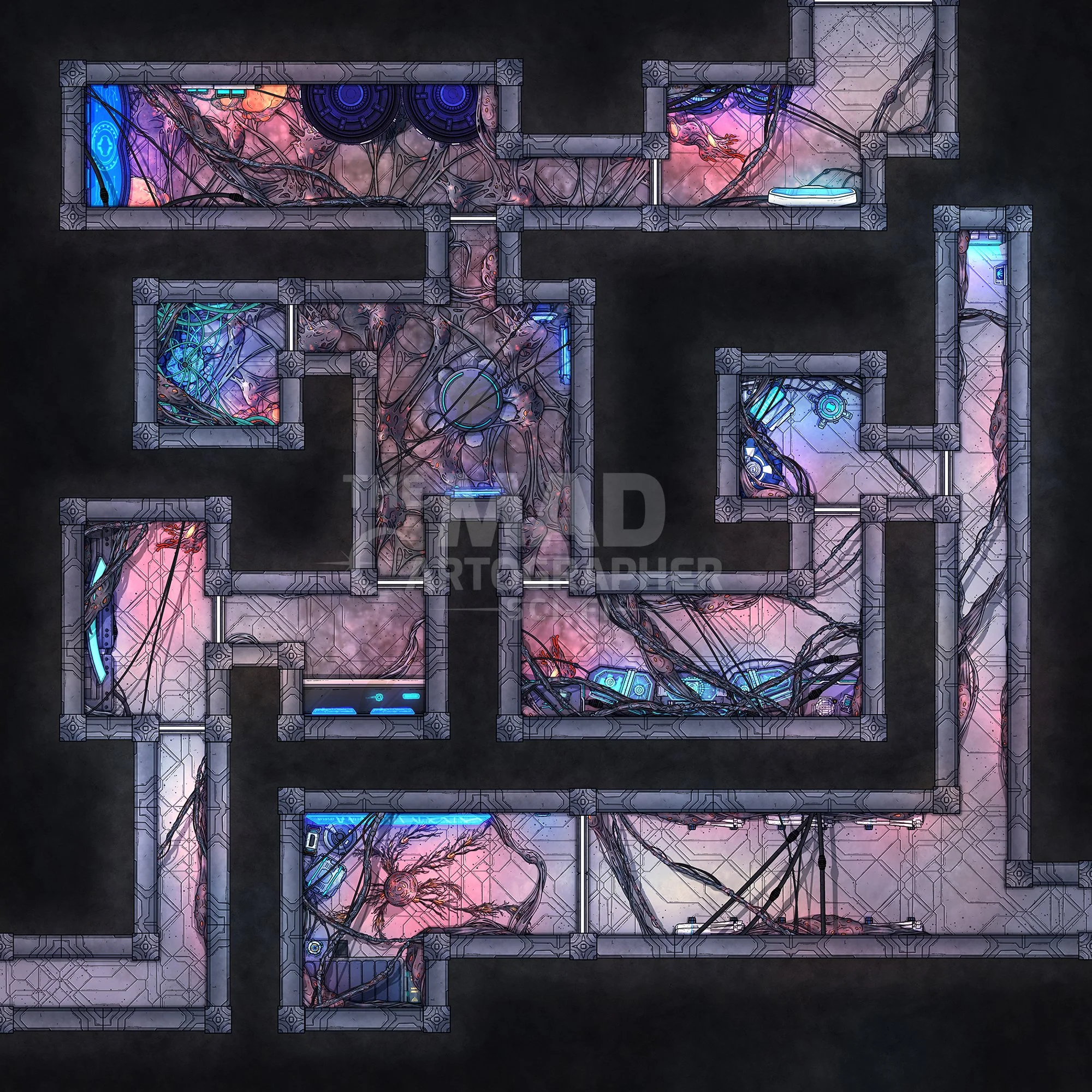 WRITHING HALLS | 15x15 | These twisting corridors could lead through the ship, or to certain death. [🪑 Asset Variants]