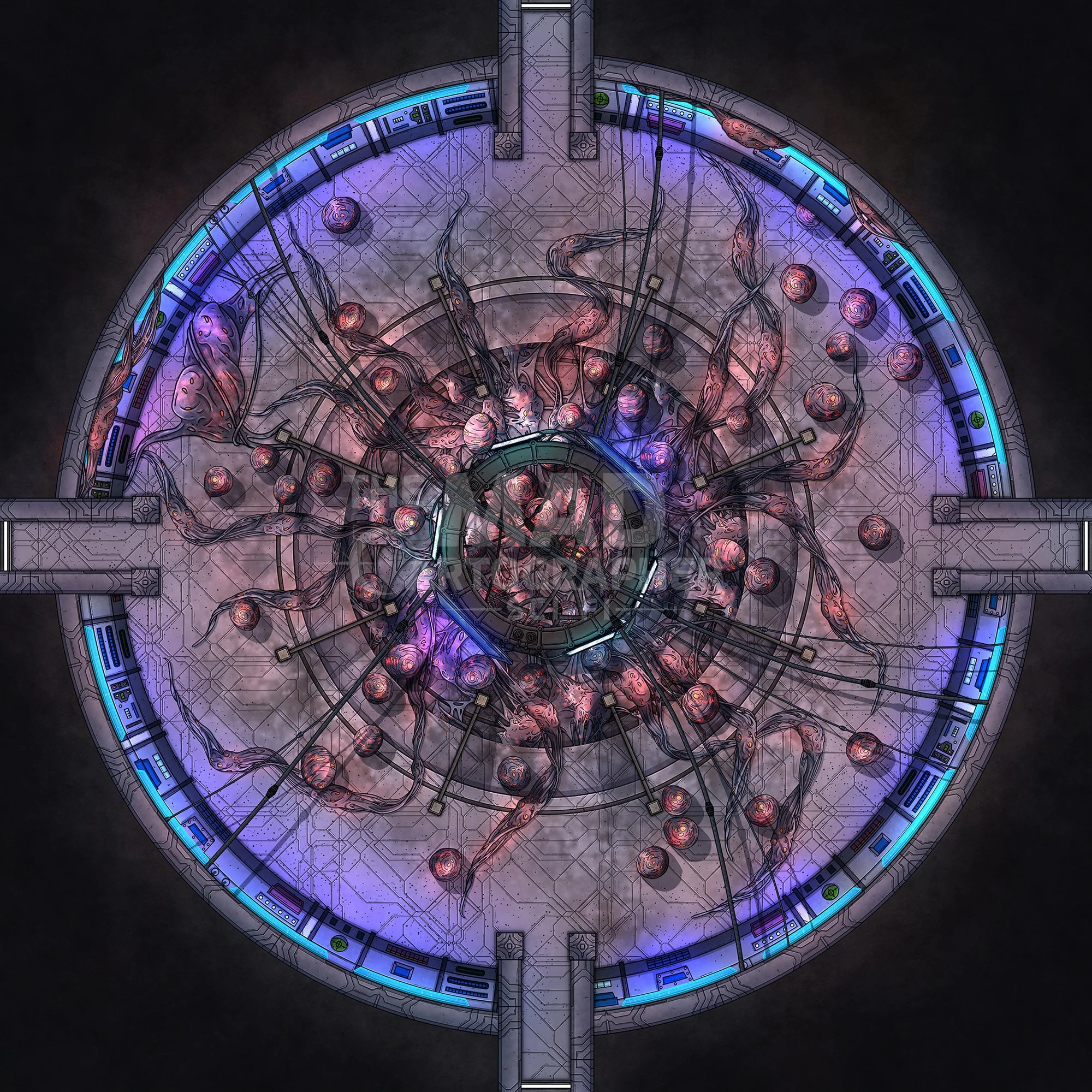 NESTING CHAMBER | 15x15 | A central hub chamber, now the nesting ground for an unseen monstrosity. [🪑 Asset Variants]