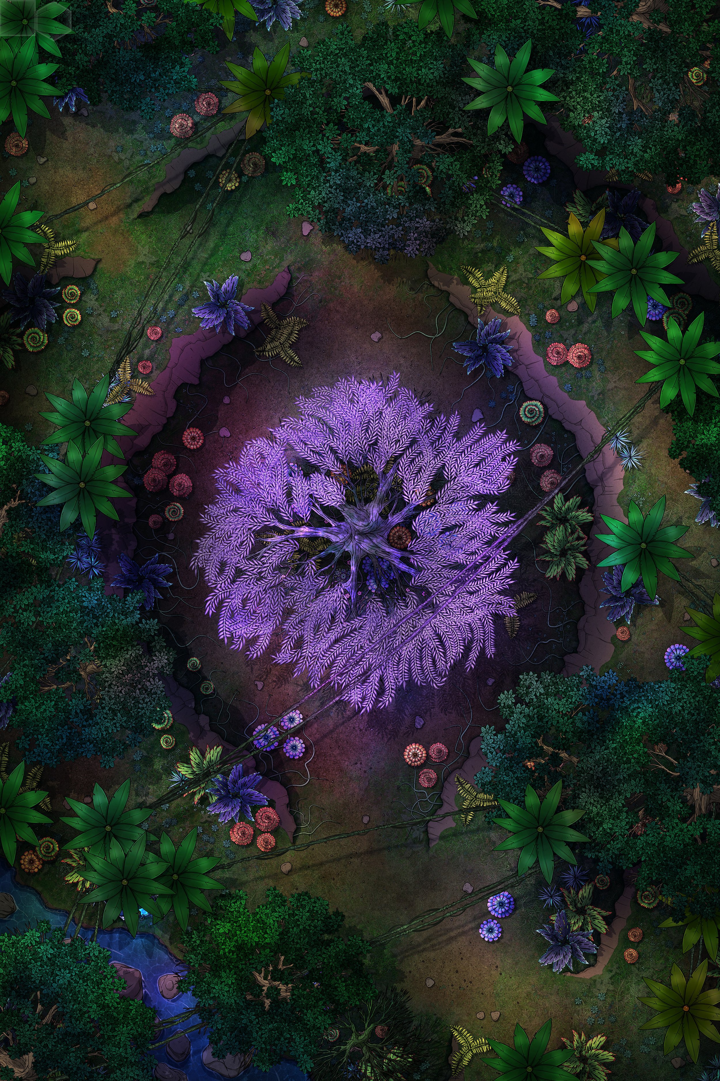 SPIRIT TREE | 20x30 | A sacred tree dominates this grove. Scans indicate it plays a significant role in the bio-electric ecology of this region. [🪑 Asset Variants]