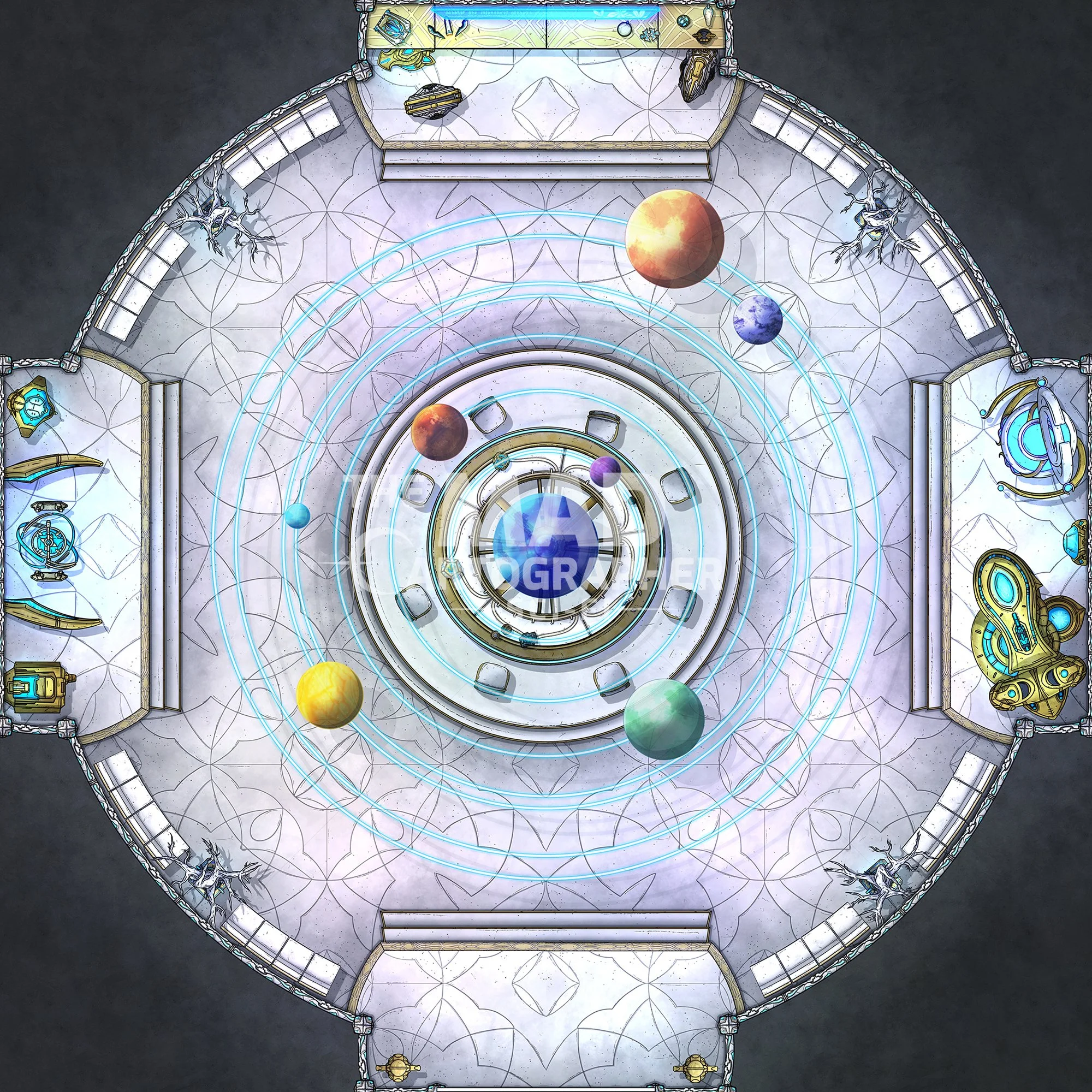 COUNCIL CHAMBERS | 15x15 | A galactic council chamber complete with overhead star system holographics. [🪑 Asset Variants]