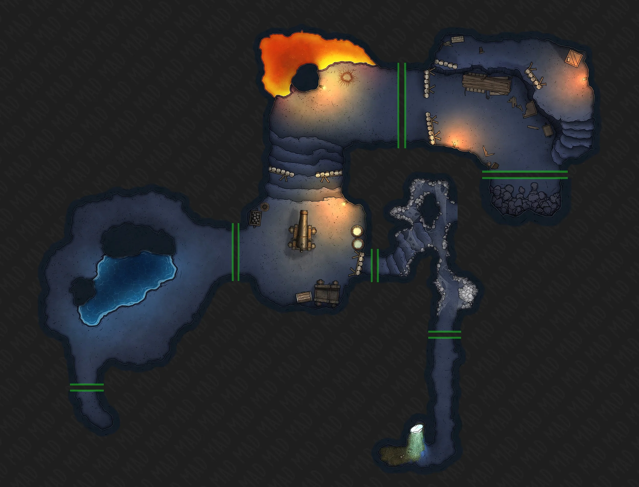 300+ Modular tiles with seamless edges, from rooms to corridors and bends, create your own cavern layout however big or small!