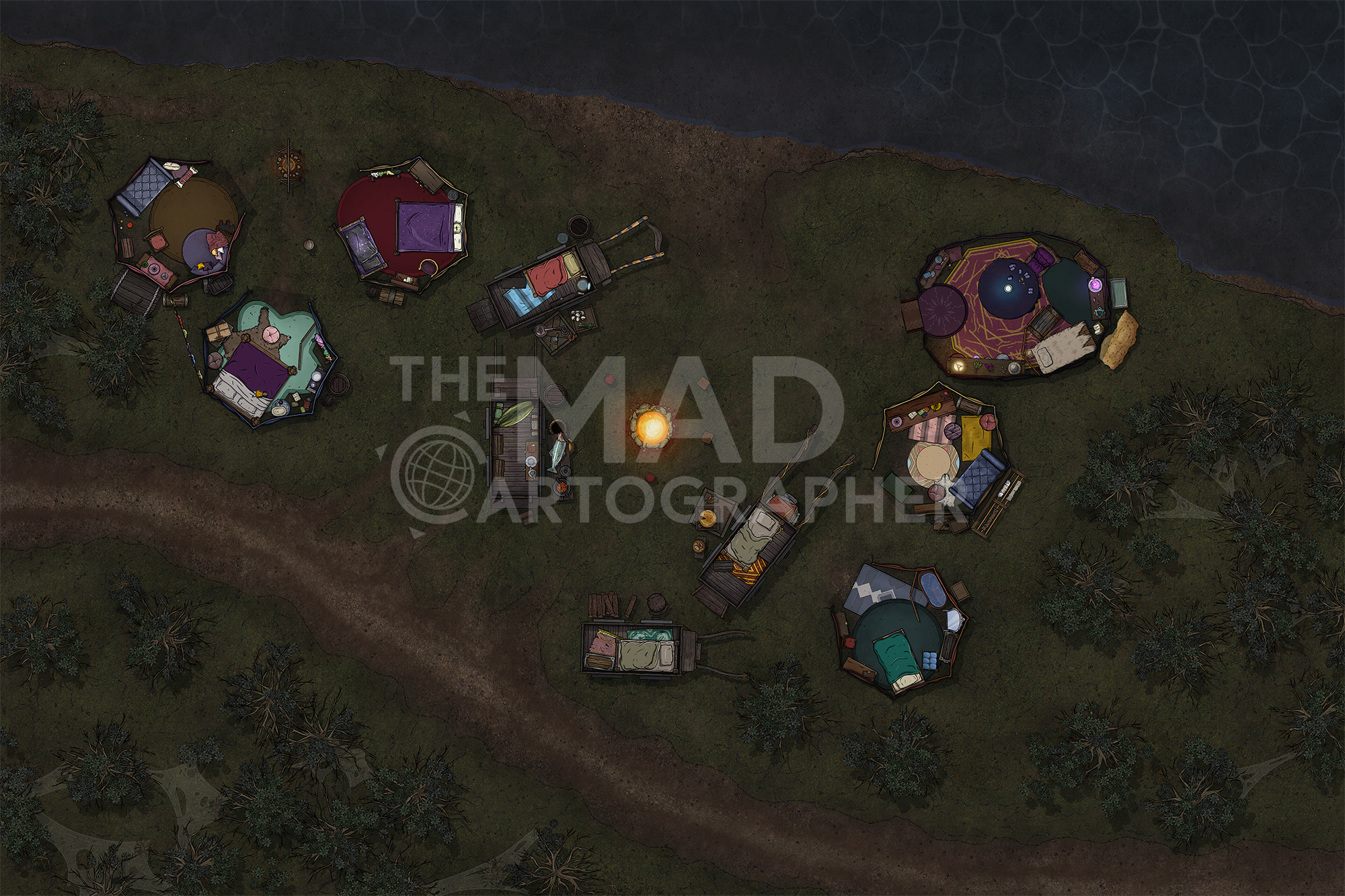 [FREE] TSER POOL CAMP | 20x30 | A colorful Vistani encampment where fortunes are read and secrets of Barovia are revealed. [🌓 Night & Day Variants] [🏨 Multi-floor Map] [Interiors]