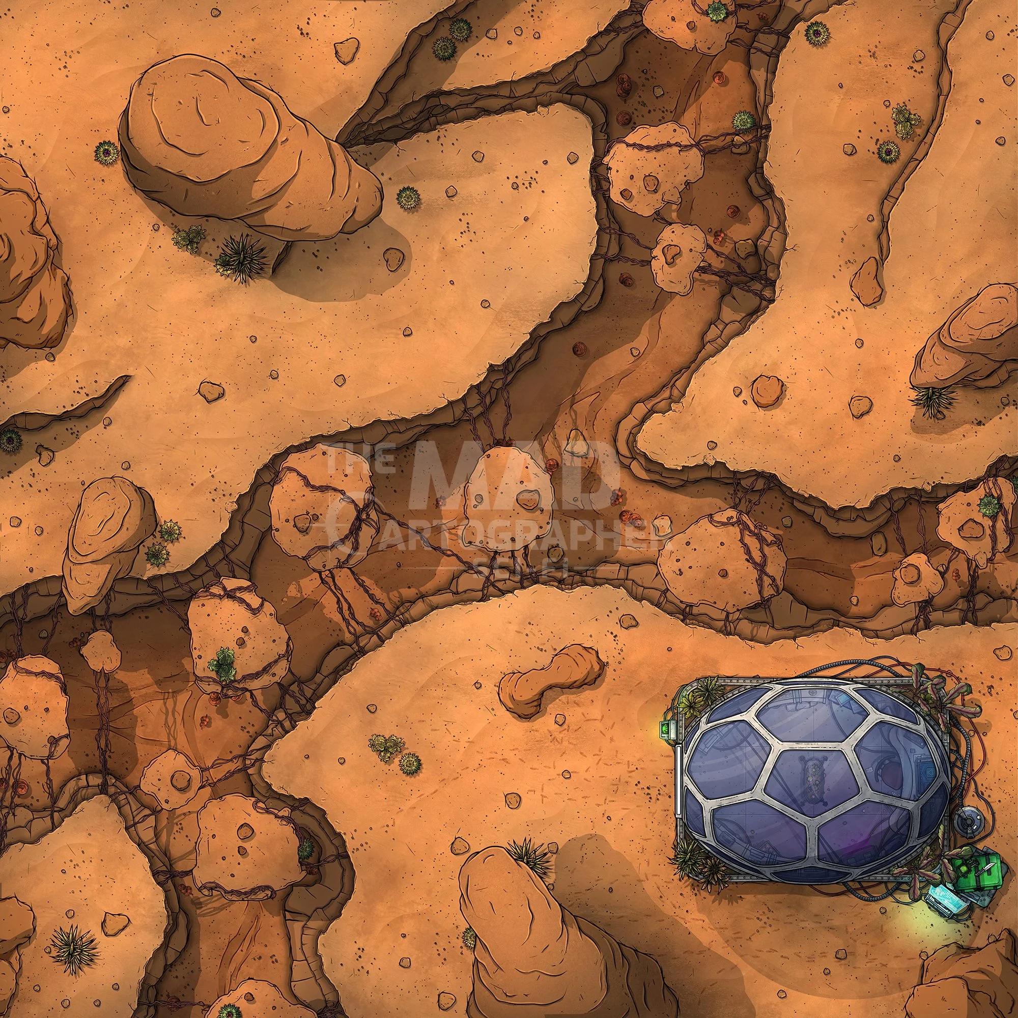 CANYON | 15x15 | Massive fissures in the earth are dotted with boulders suspended by the tough alien vines that grow here. [🪑 Asset Variants]
