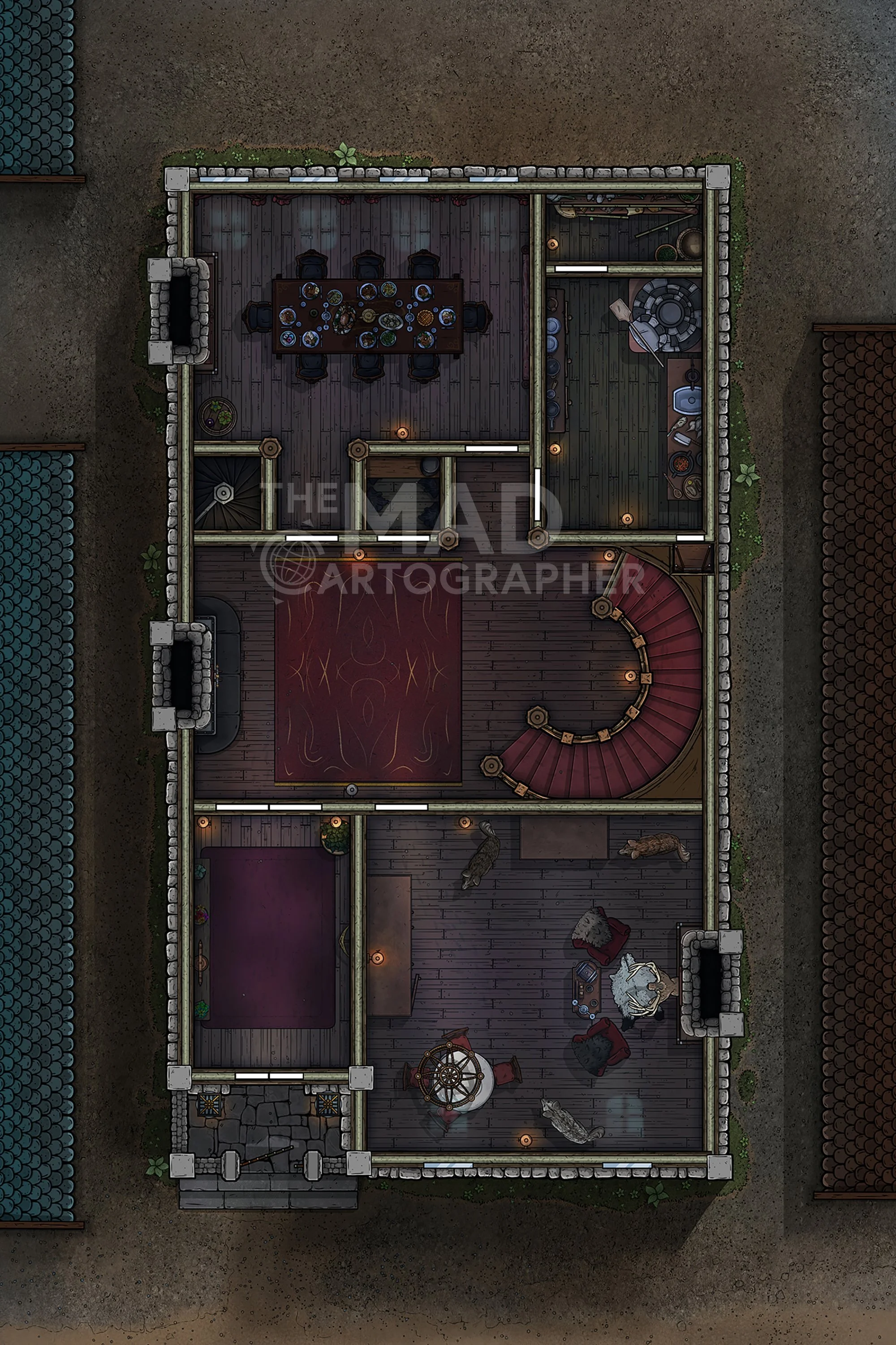 [FREE] DEATH HOUSE | 10x15 | A cursed townhouse where a cult’s dark legacy lingers beneath creaking floors and haunted halls. [🌓 Night & Day Variants] [🏨 Multi-floor Map] [🪑 Asset Variants]