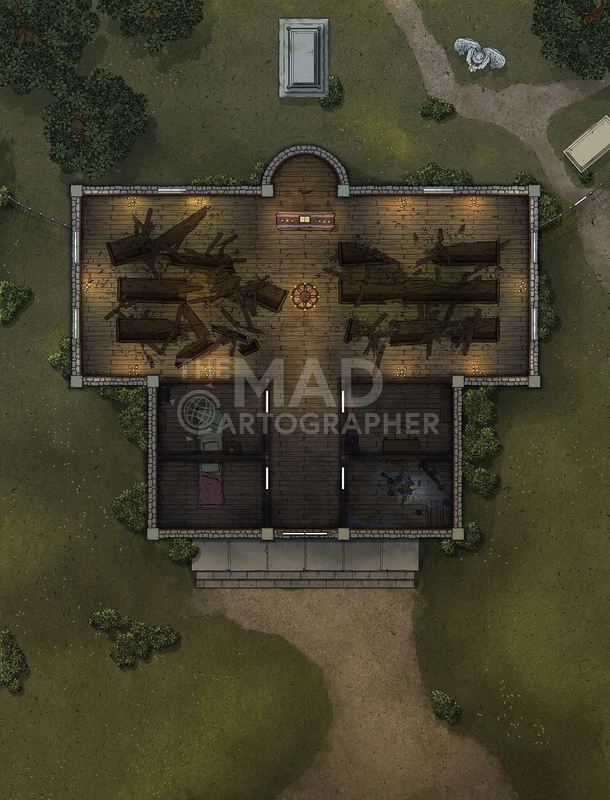 [FREE] BAROVIA CHURCH | 16x21 | A weathered chapel where faith struggles to survive in the shadow of tragedy. [🌓 Night & Day Variants] [🏨 Multi-floor Map]