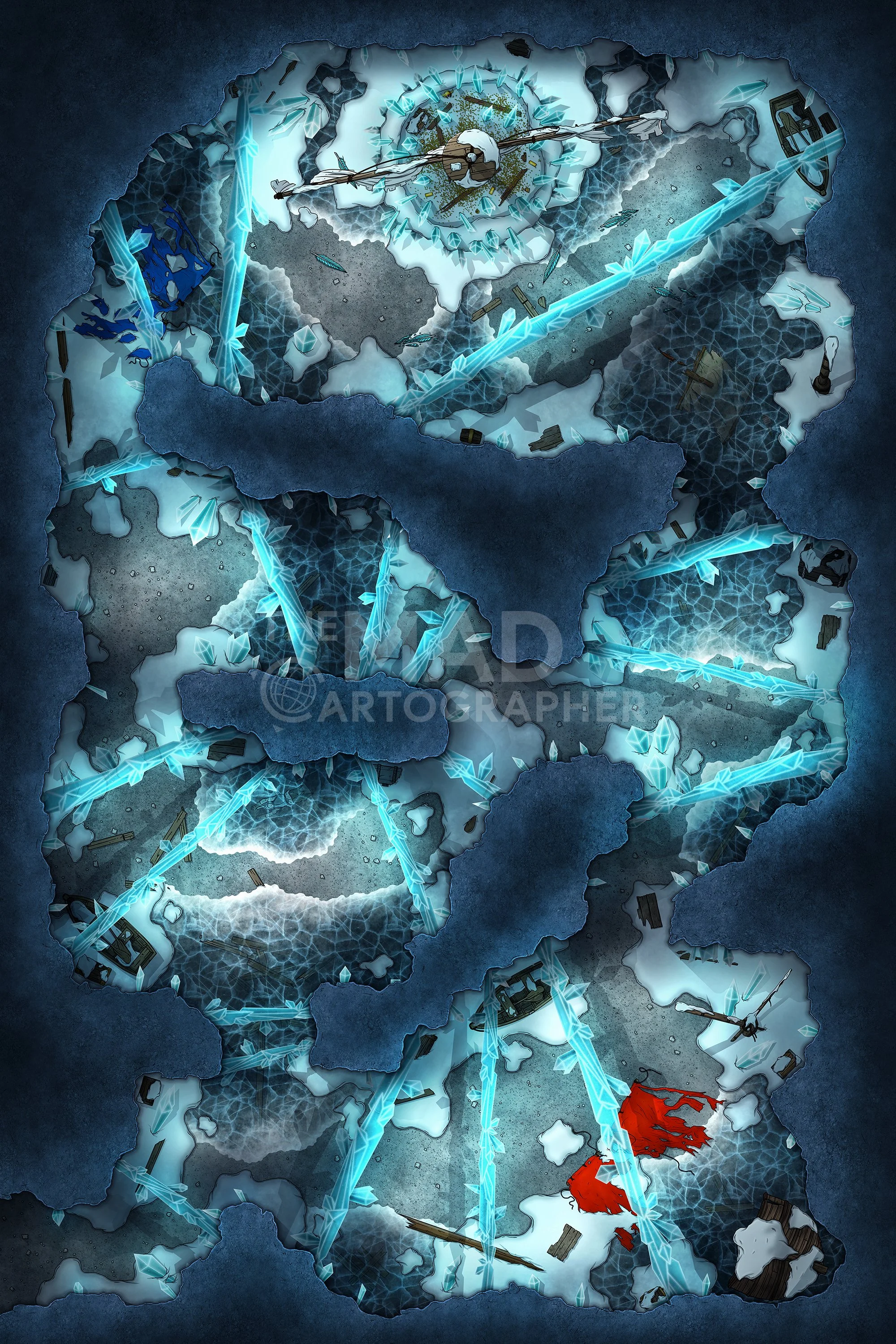 SEAFOAM CAVERNS | 20x30 | A frigid island out in the frozen ocean is the roost of a powerful elemental bird. [🌓 Night & Day Variants]