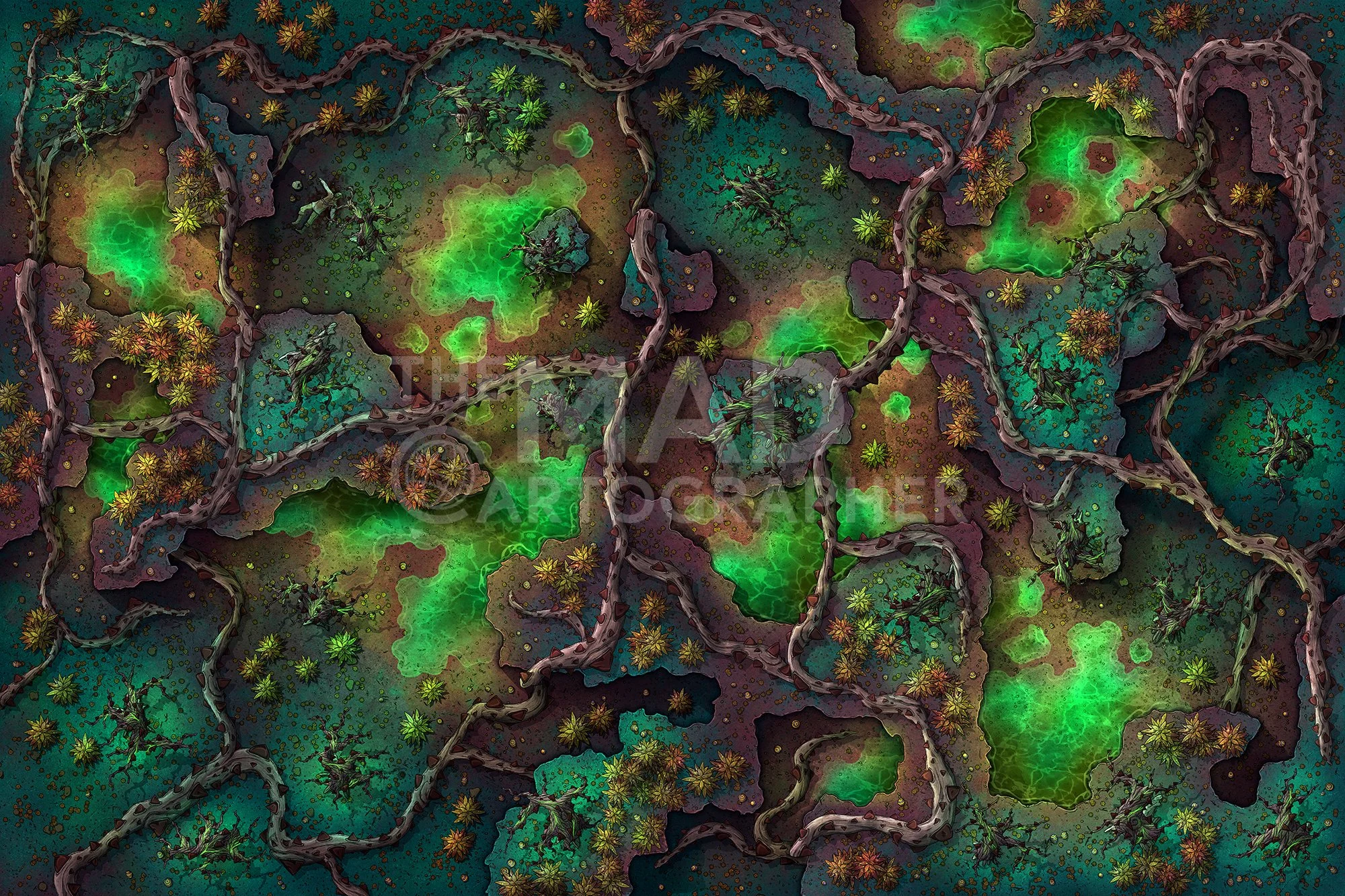 BRAMBLE PATCH | 30x20 | A choking mass of blight roots spreads throughout a forest glade. [🌓 Night & Day Variants]