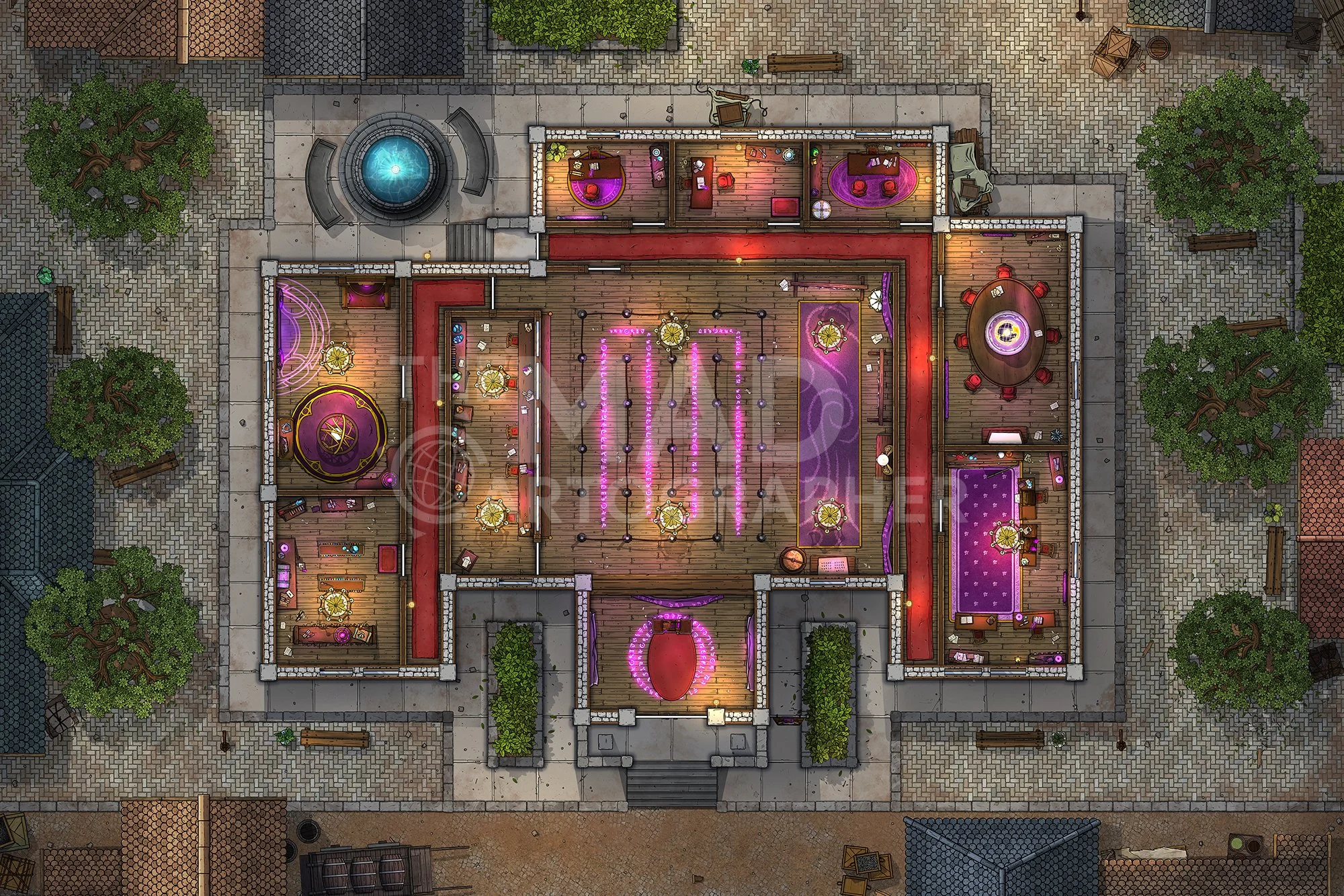 MAGIC BUREAU | 30x20 | This arcane office is the where magic is administered in this settlement. Enchanted services are available and wizards on hand to handle queries. [🌓 Night & Day Variants]