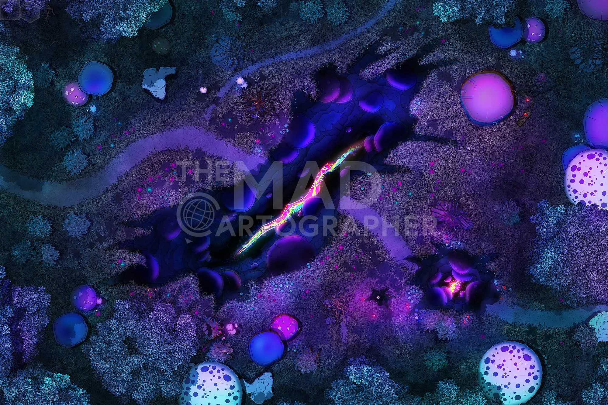 TWISTED GLADE | 30x20 | This unassuming forest at night is being slowly infected by unusual rifts that erupt suddenly and violently, causing their surroundings to be changed on a dimensional scale.